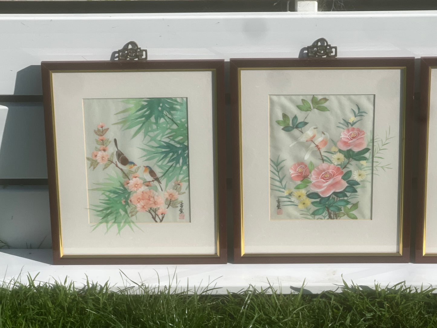Original Set Of 4 Chinese Watercolours Silk Signed COA Rinalda Ward Qui-sang
