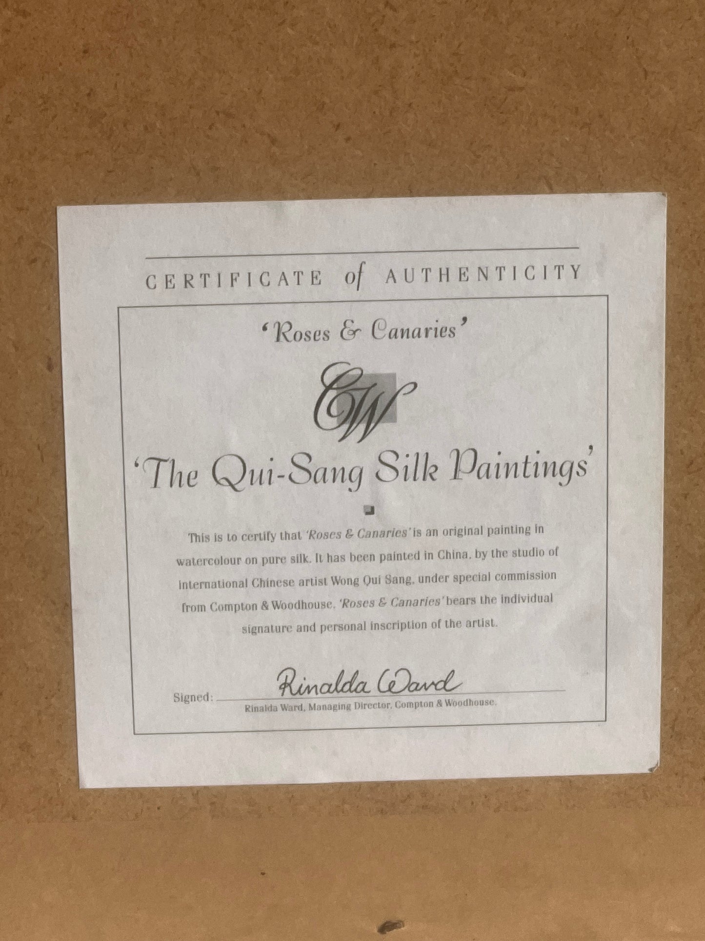 Original Set Of 4 Chinese Watercolours Silk Signed COA Rinalda Ward Qui-sang