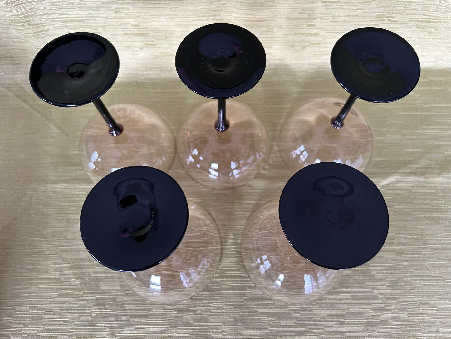 Five Vintage Retro Pink & Black Stem Cocktail Champagne Glasses