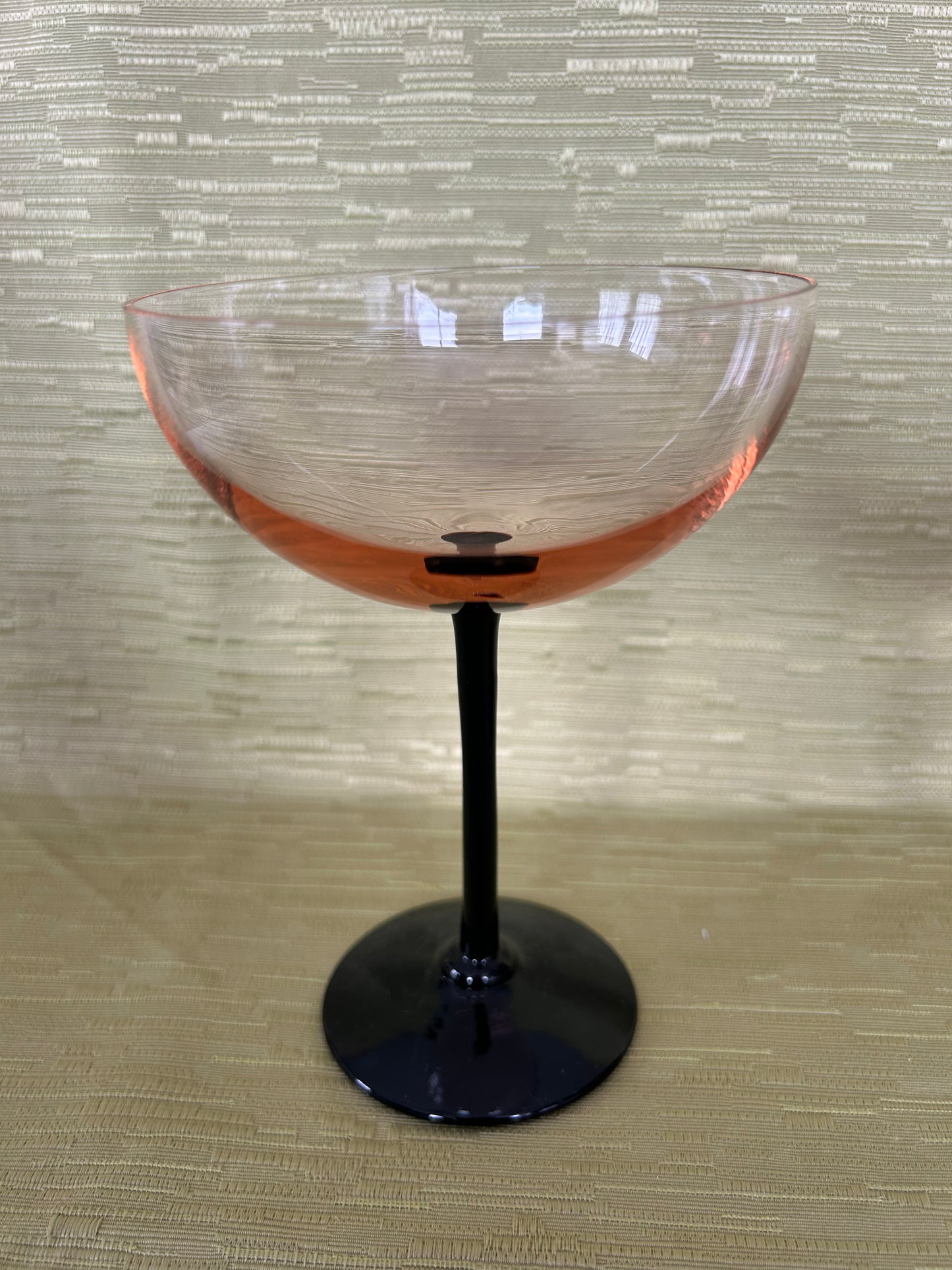 Five Vintage Retro Pink & Black Stem Cocktail Champagne Glasses