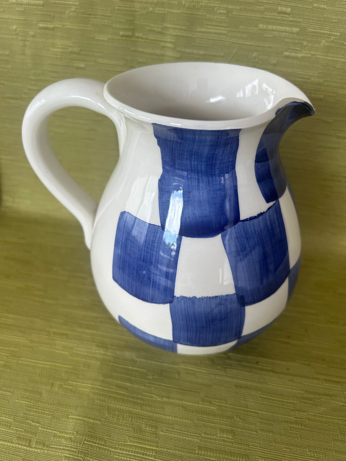 Vintage Hand Painted Italian Ceramic Blue & White Geo Jug Made In Italy
