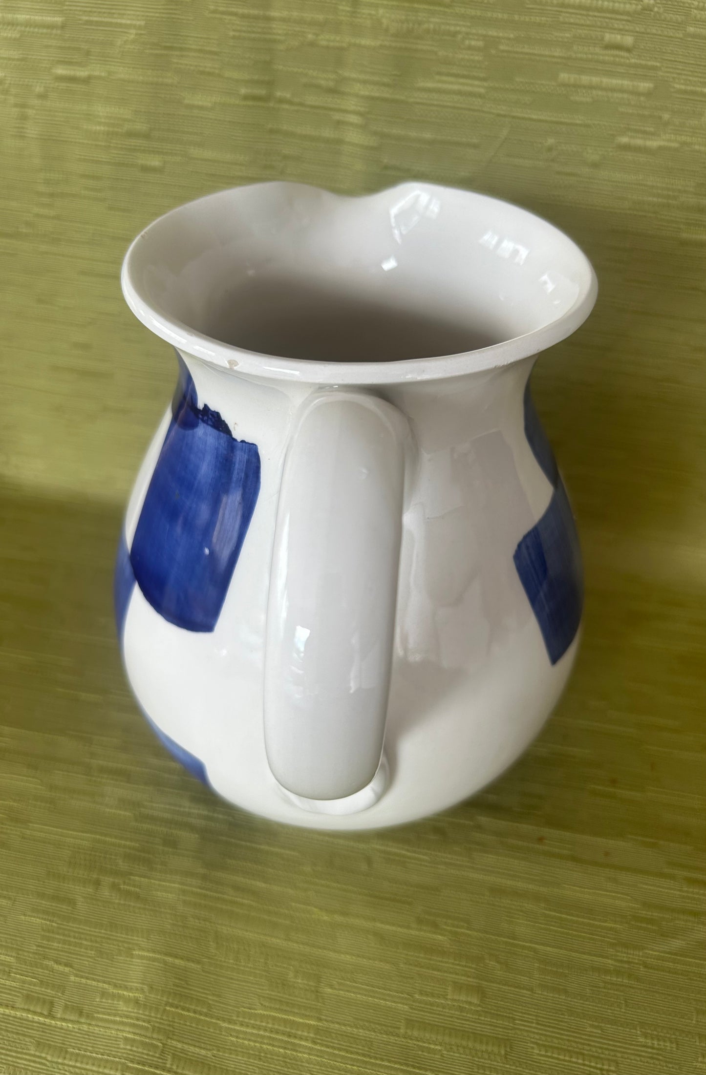 Vintage Hand Painted Italian Ceramic Blue & White Geo Jug Made In Italy