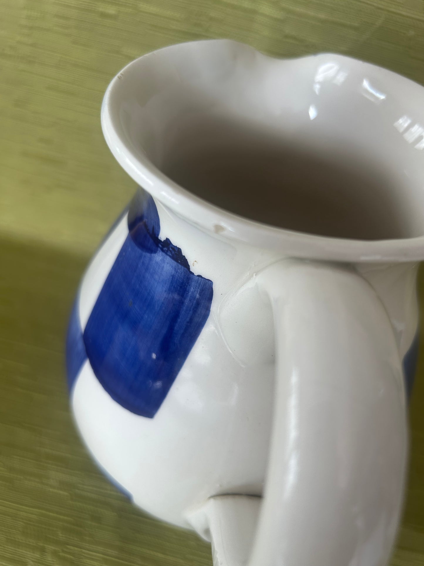 Vintage Hand Painted Italian Ceramic Blue & White Geo Jug Made In Italy