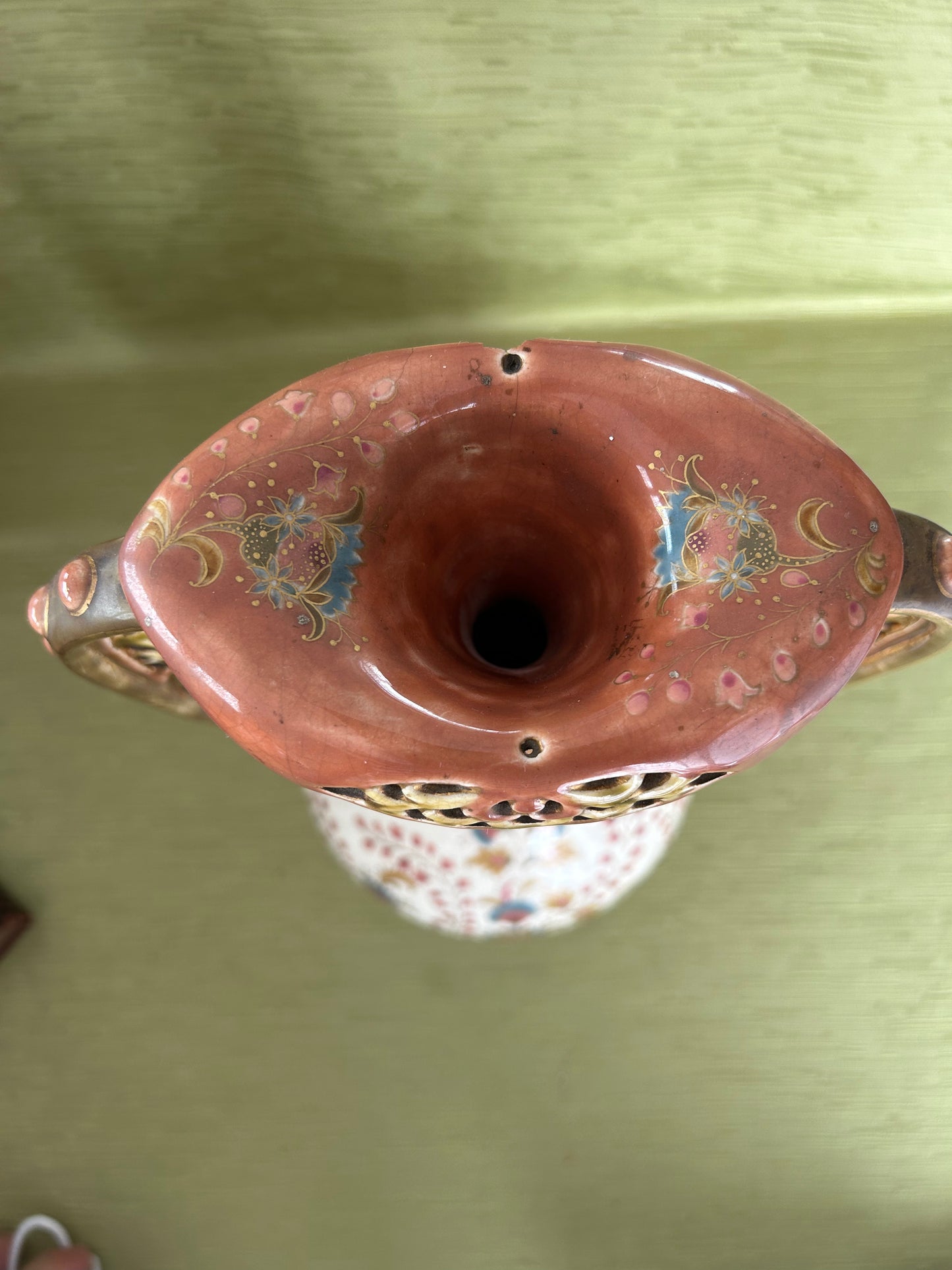 Fine Antique ZSOLNAY PECS Hungary Porcelain Twin Handled Persian Style Vase