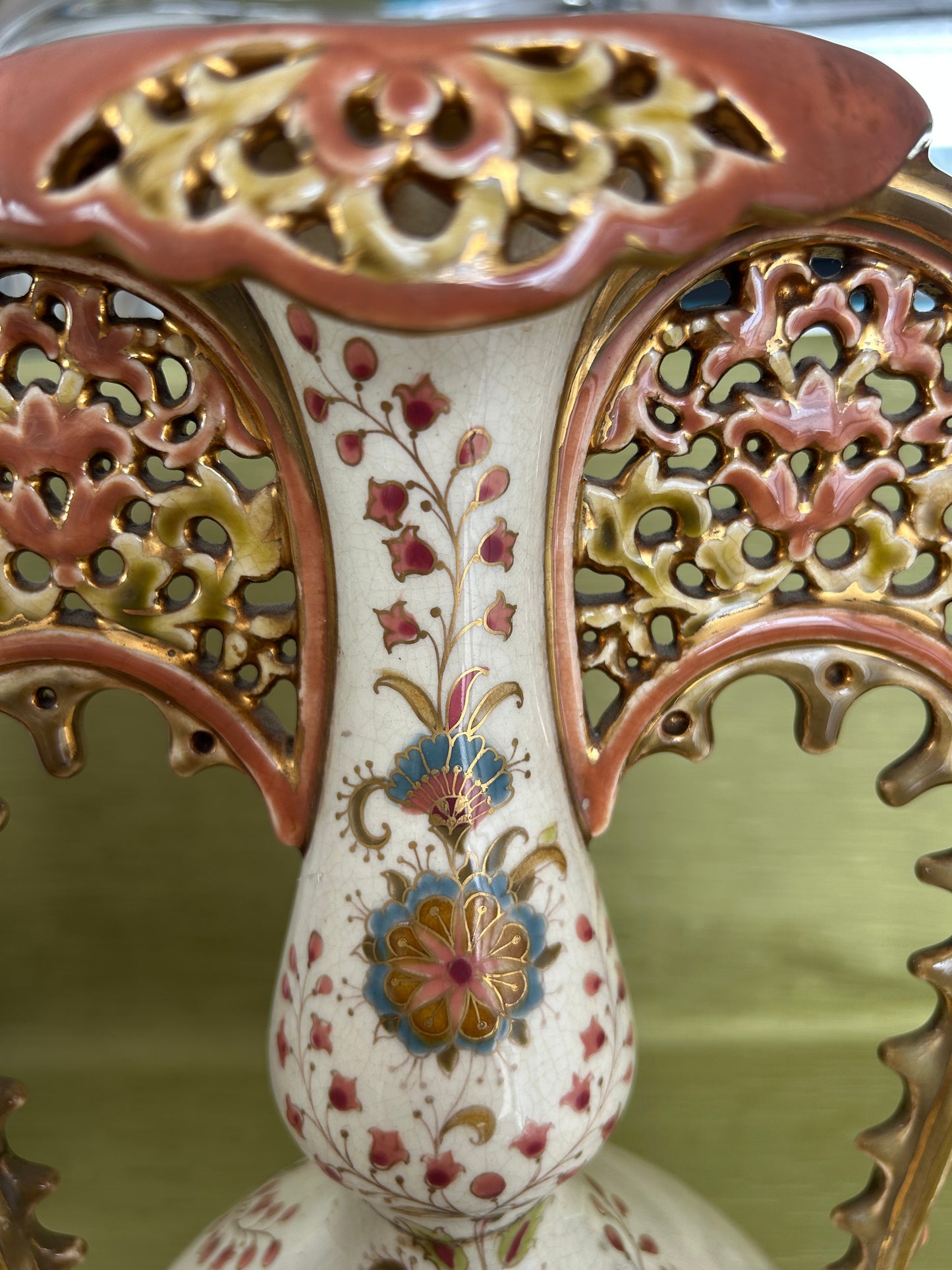Fine Antique ZSOLNAY PECS Hungary Porcelain Twin Handled Persian Style Vase