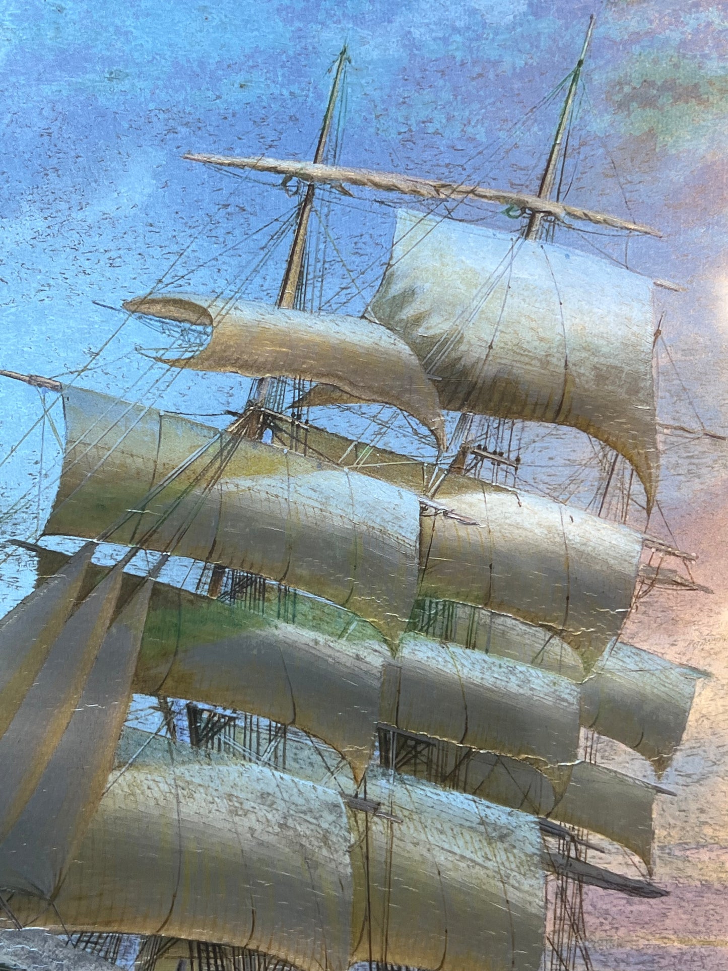 Foil Art Rough Waters Stormy Skies & A Ship Wood Frame Ralph S. Coventry Print