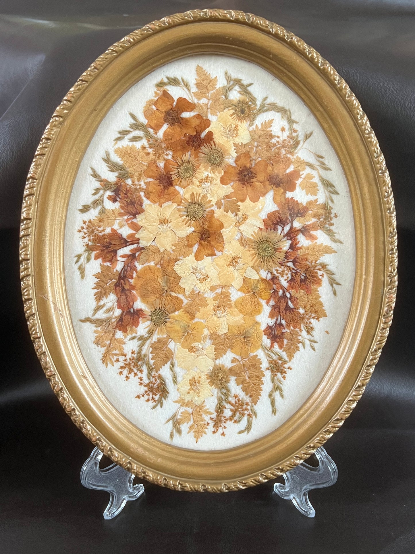 Vintage Oval Framed Dried Flowers Picture Made In Yorkshire Framed Wall Hanging