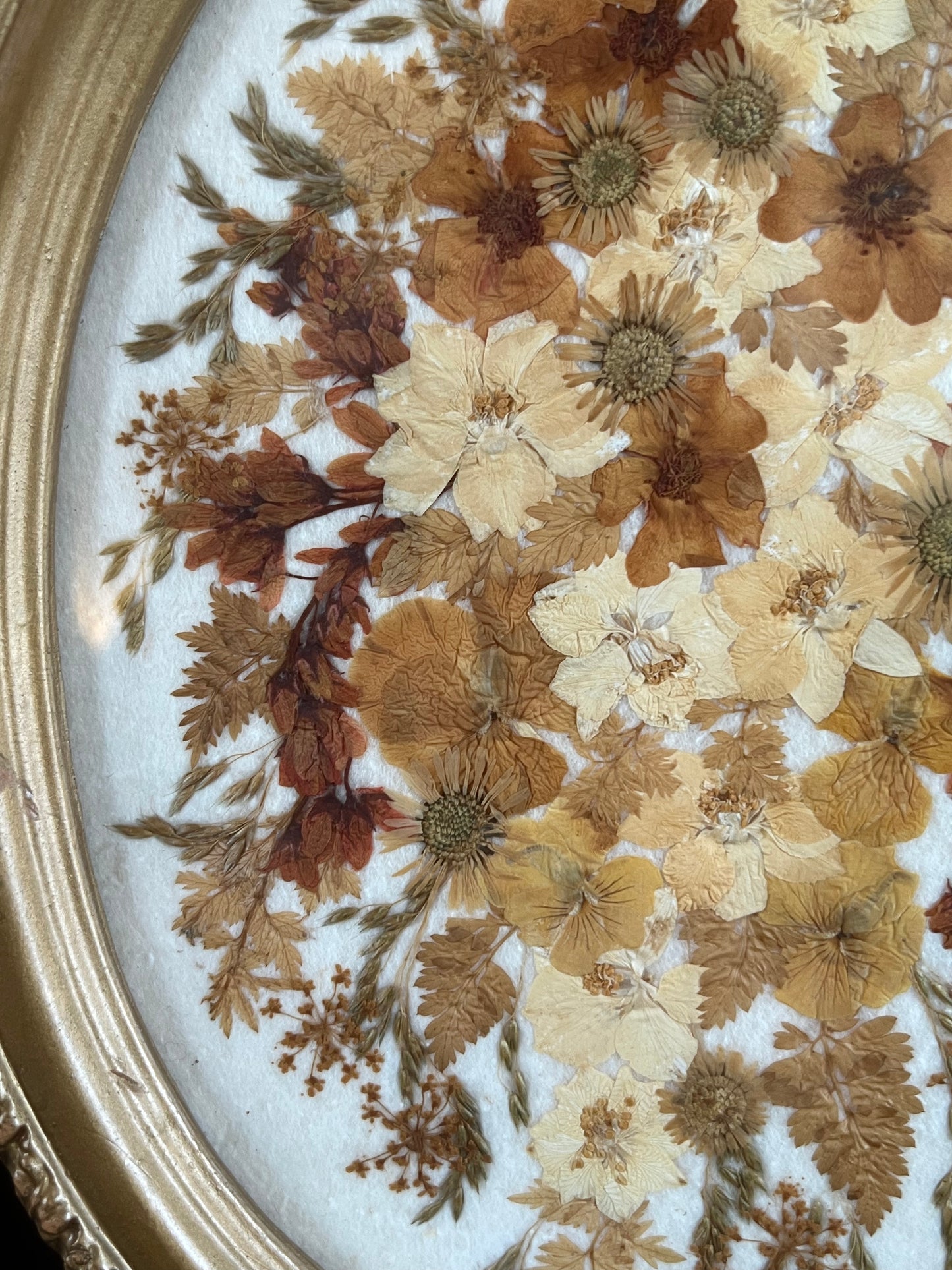 Vintage Oval Framed Dried Flowers Picture Made In Yorkshire Framed Wall Hanging