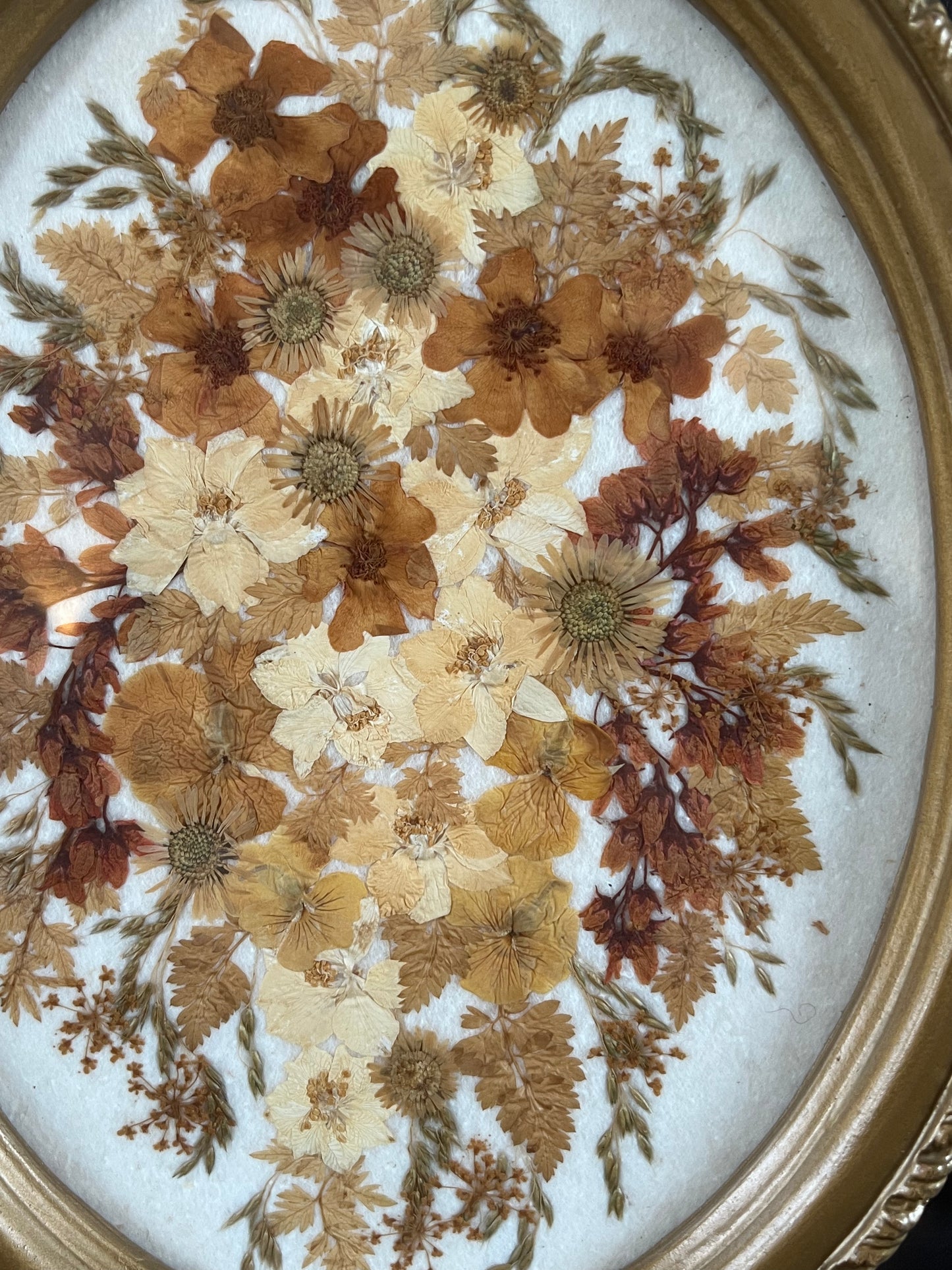 Vintage Oval Framed Dried Flowers Picture Made In Yorkshire Framed Wall Hanging