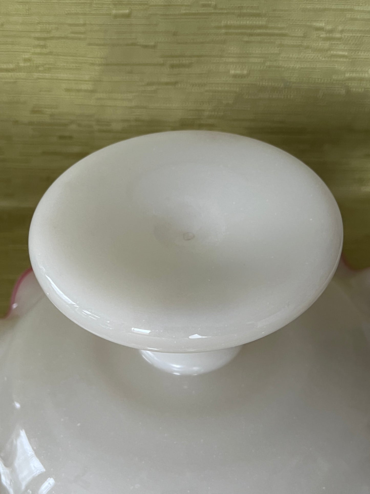 French Antique Opaline Ruffled Edge Pink Crest Glass Tazza Compote Circa 1860