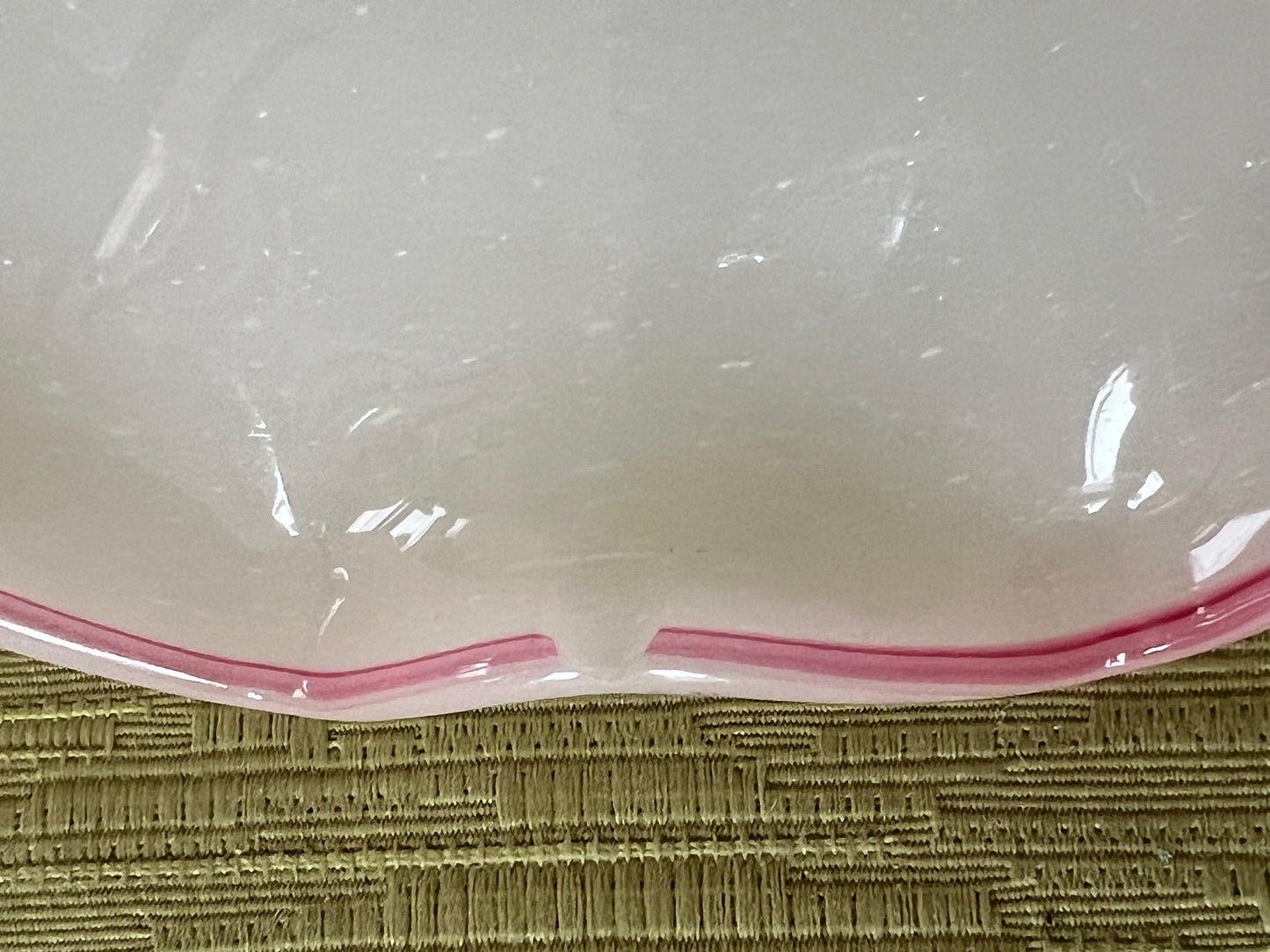 French Antique Opaline Ruffled Edge Pink Crest Glass Tazza Compote Circa 1860