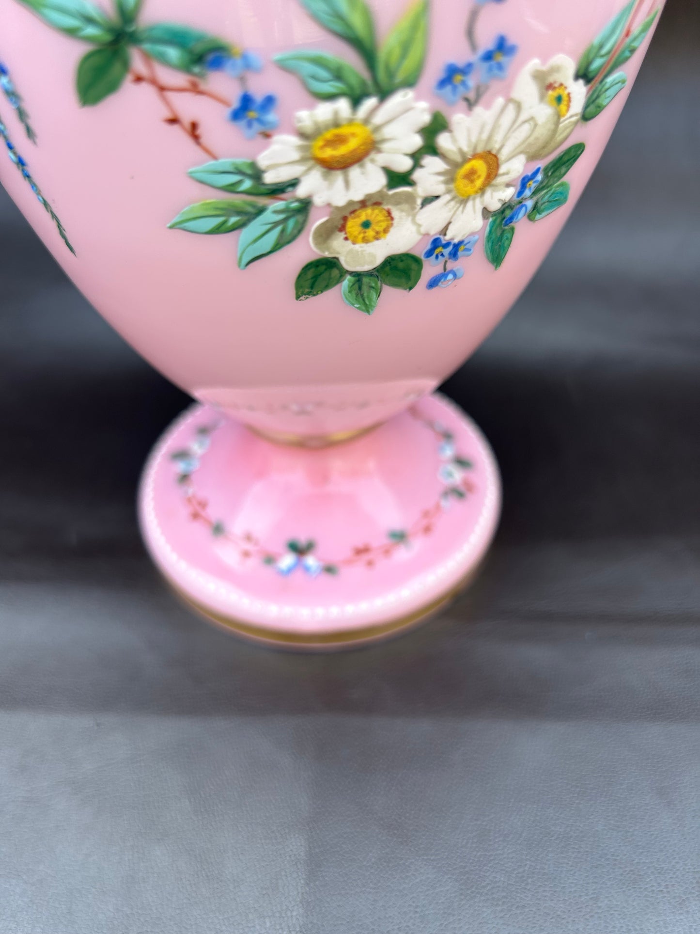 Stunning Large Victorian Opaline Vase Hand Painted Flowers Butterflies Gold Gilt