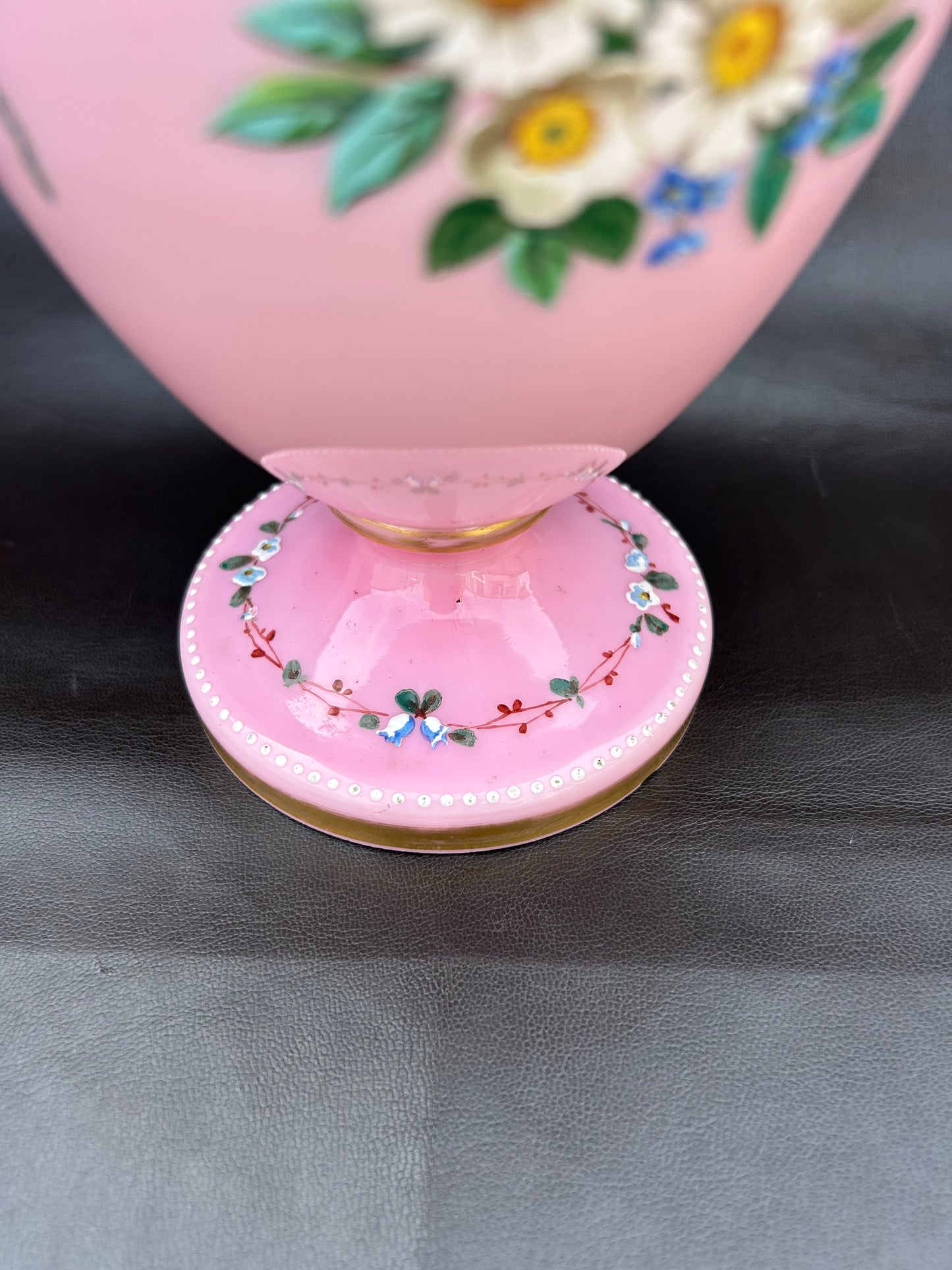 Stunning Large Victorian Opaline Vase Hand Painted Flowers Butterflies Gold Gilt
