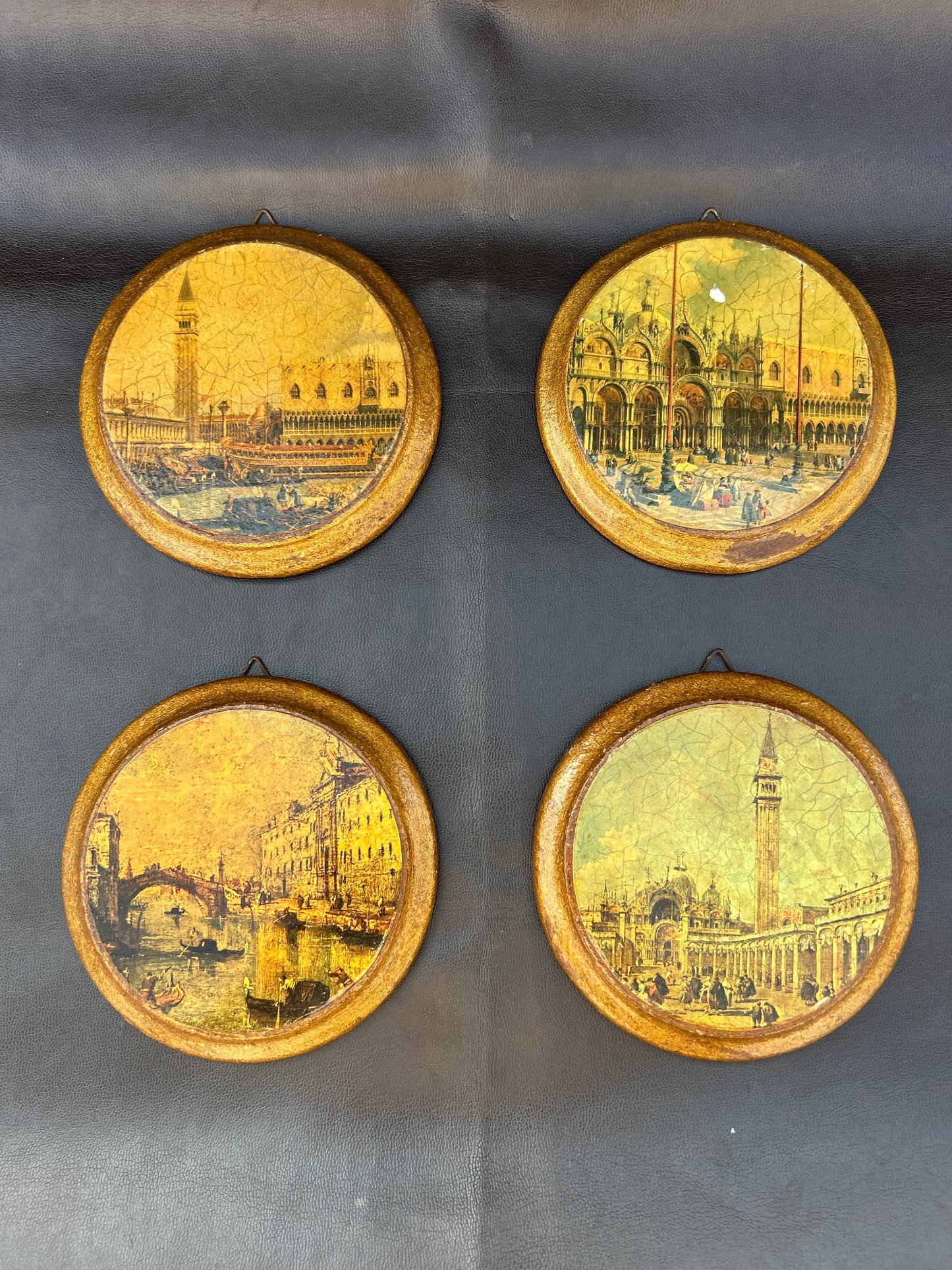 Vintage Lithograph Round Wall Plaques Of Venice Landmarks Rare Italy Set Of 4