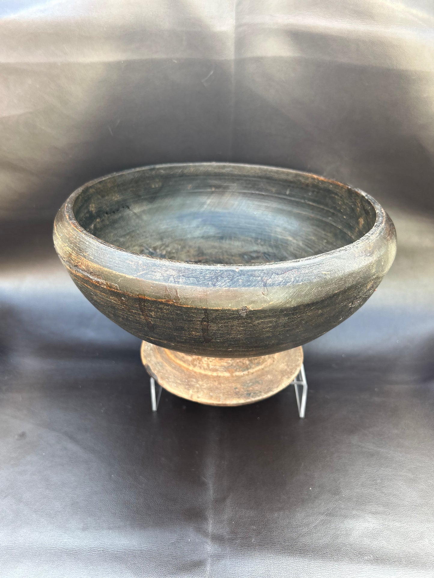 Antique Tibetan Wooden Offering Bowl With Original Wax Seal Stamp Rare