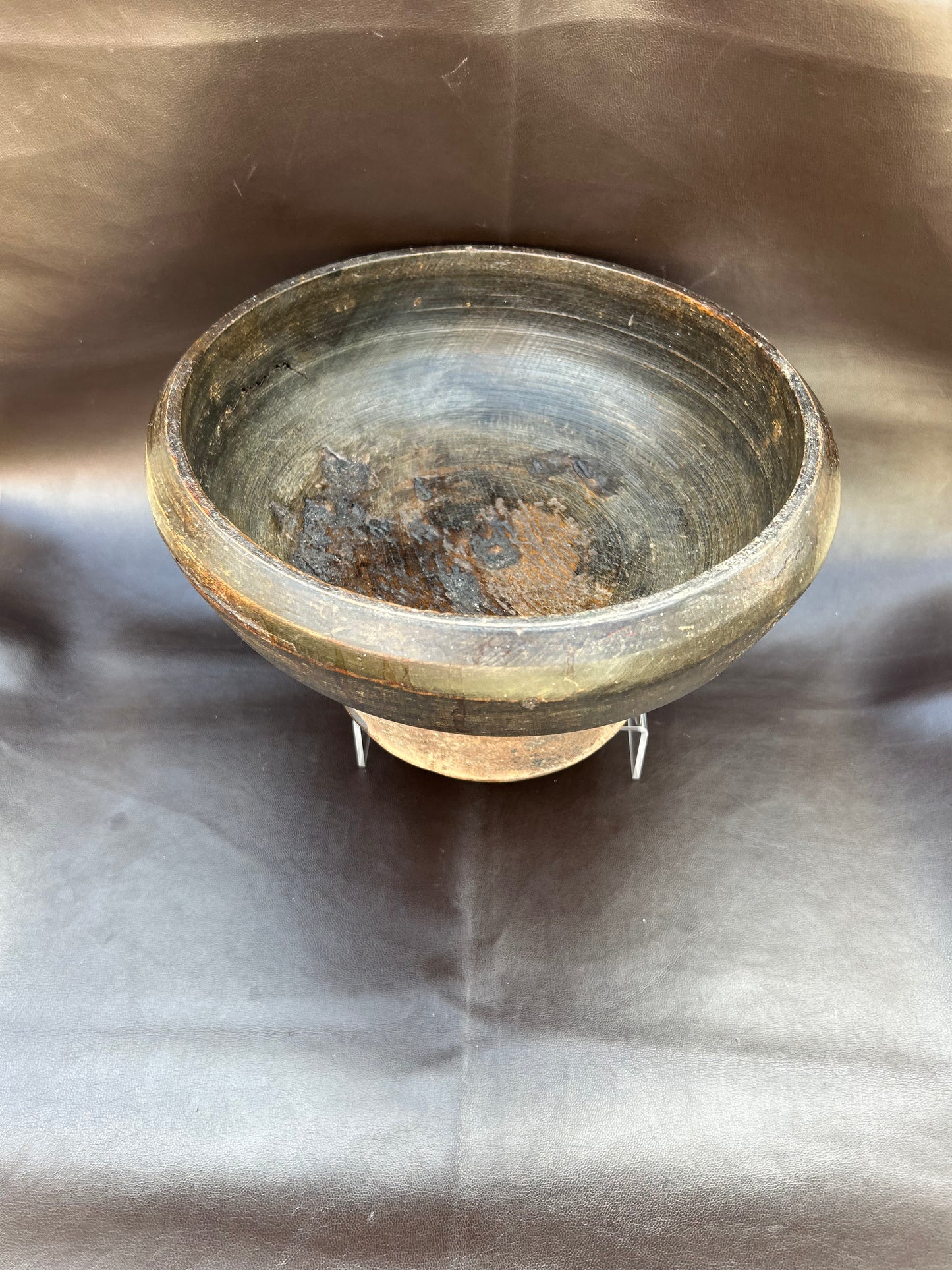 Antique Tibetan Wooden Offering Bowl With Original Wax Seal Stamp Rare