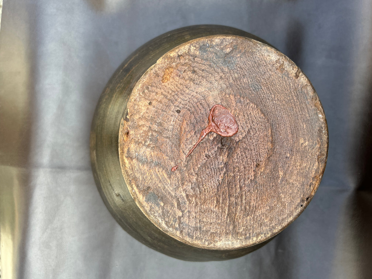 Antique Tibetan Wooden Offering Bowl With Original Wax Seal Stamp Rare