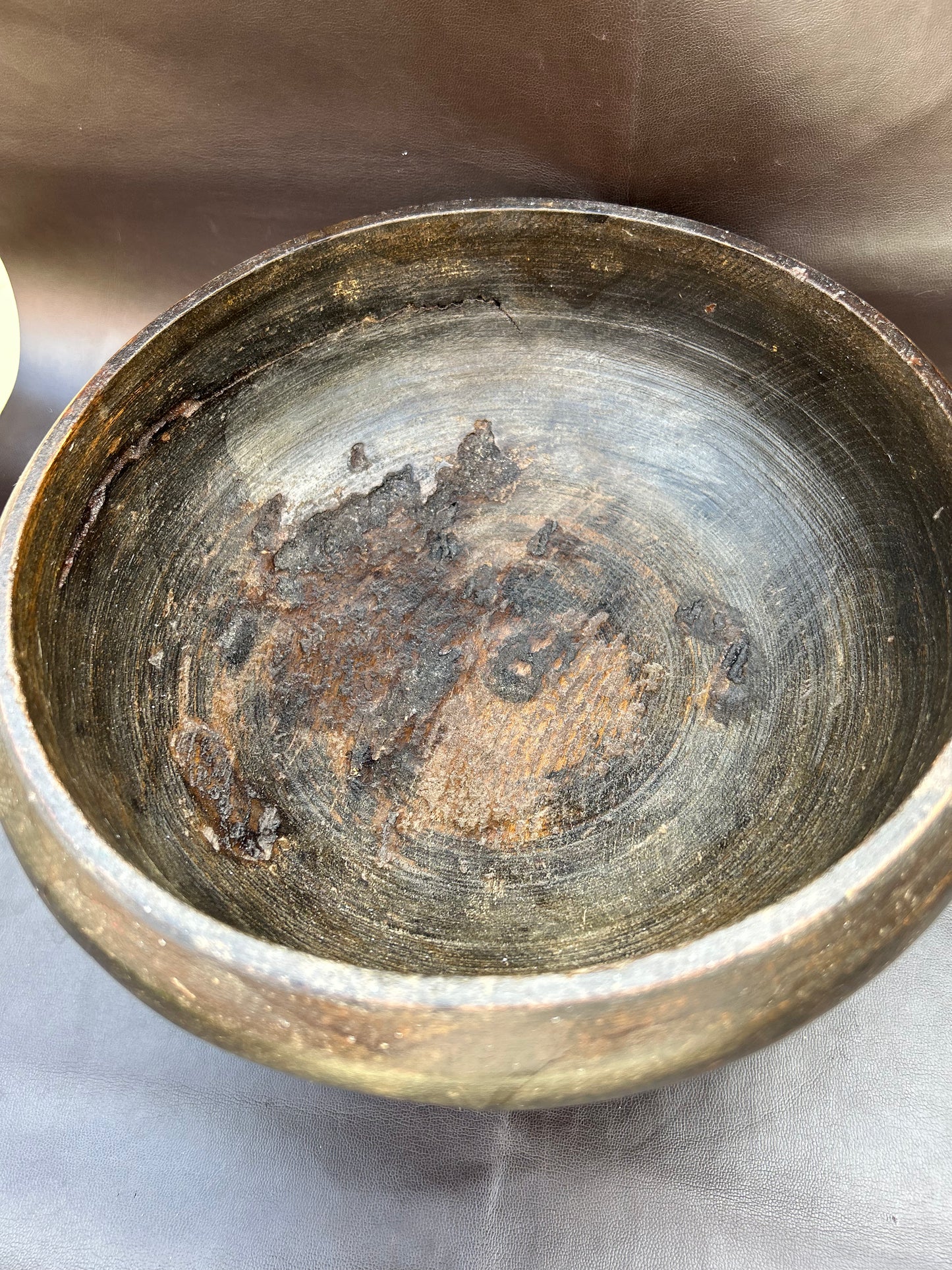 Antique Tibetan Wooden Offering Bowl With Original Wax Seal Stamp Rare