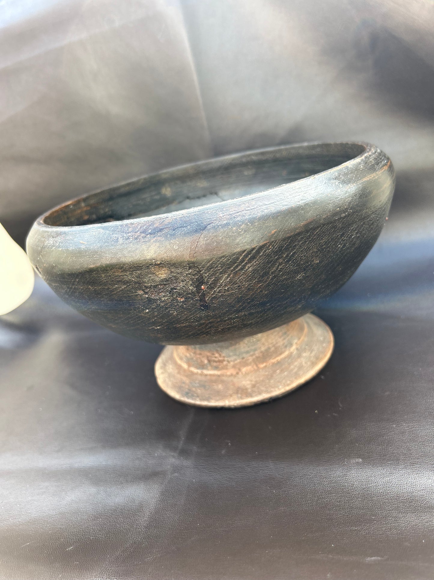 Antique Tibetan Wooden Offering Bowl With Original Wax Seal Stamp Rare