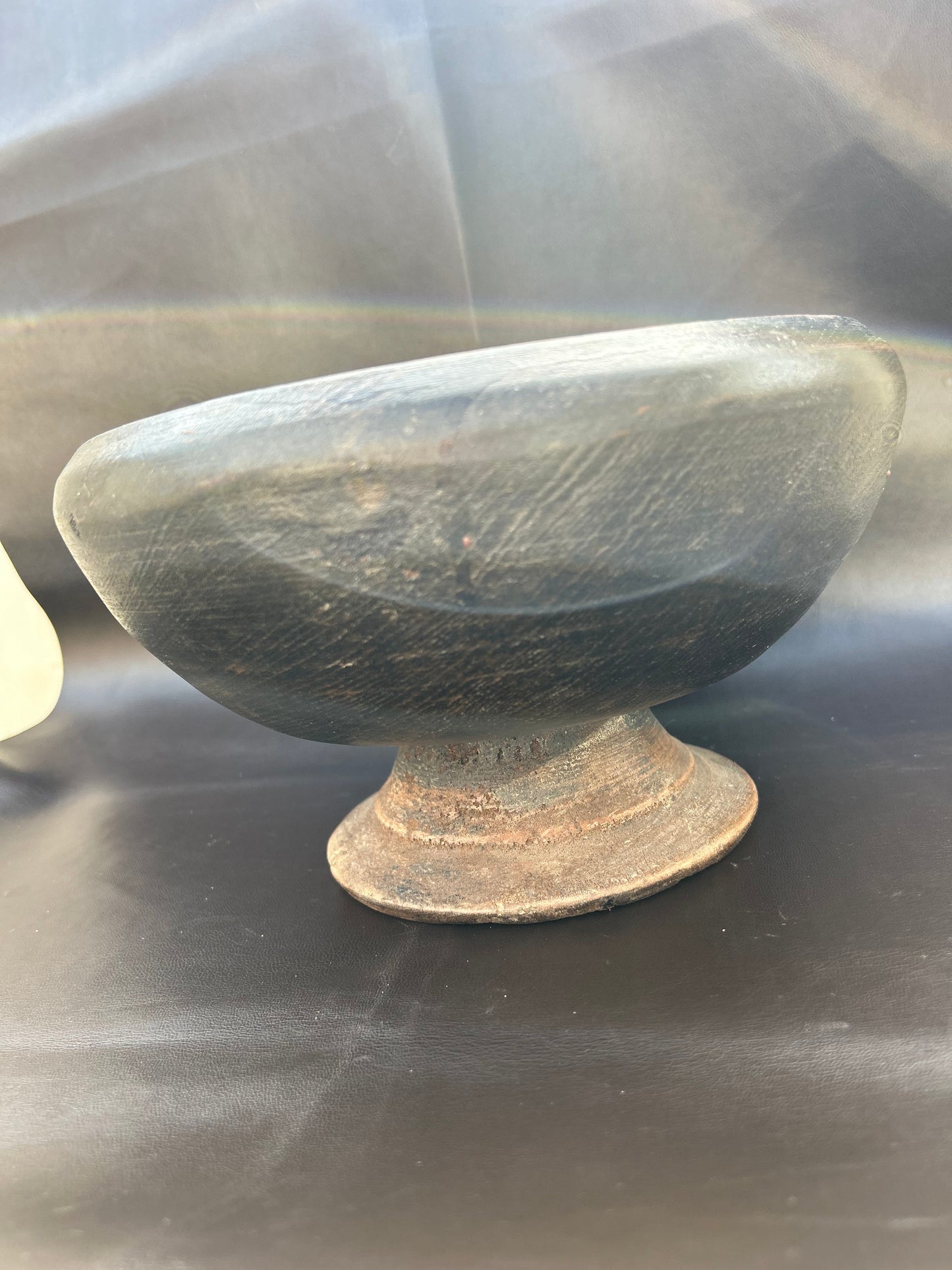 Antique Tibetan Wooden Offering Bowl With Original Wax Seal Stamp Rare
