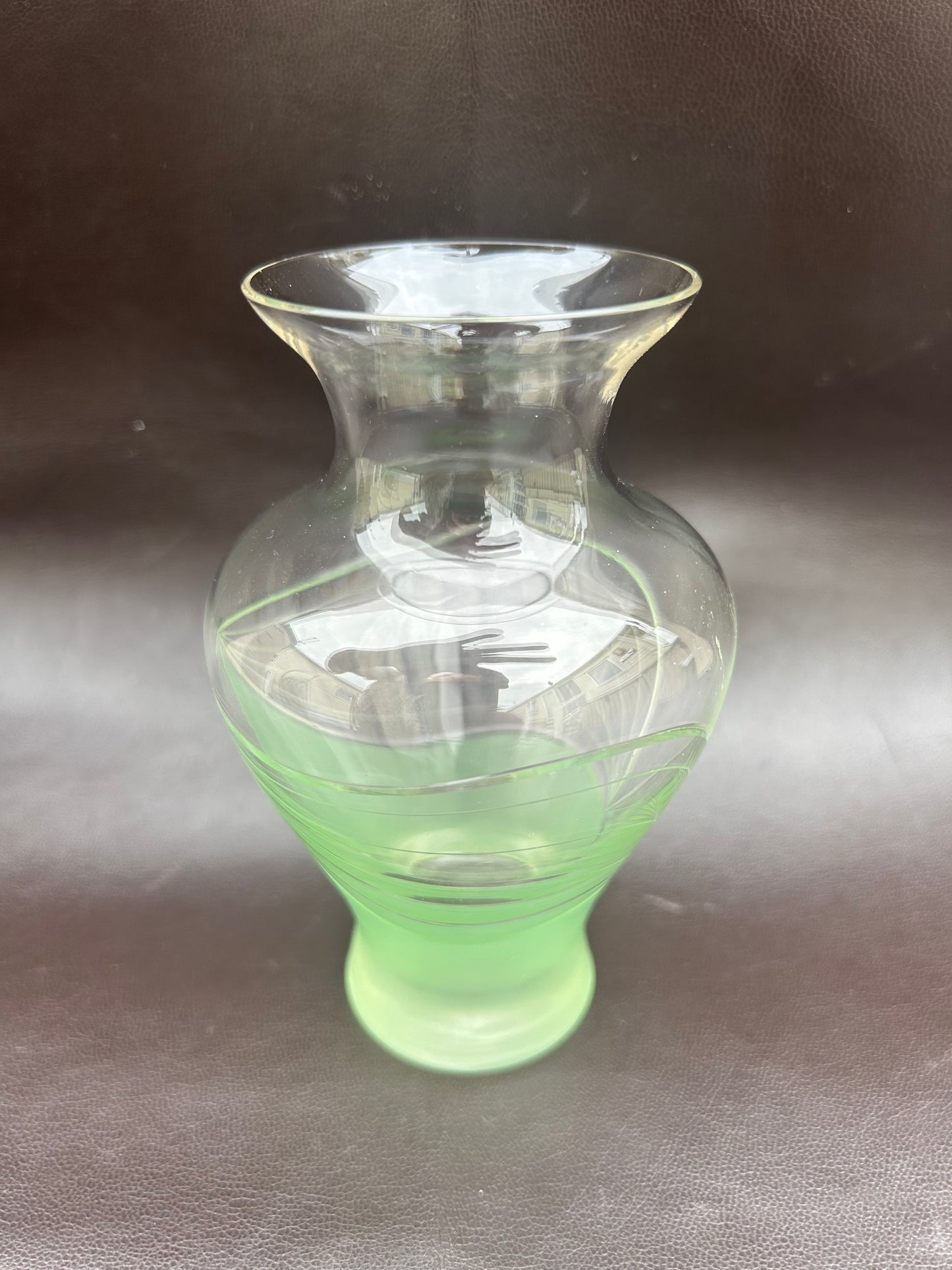 Genuine Art Deco Vase Green Frosted Glass and Etched Detail 1930s Era