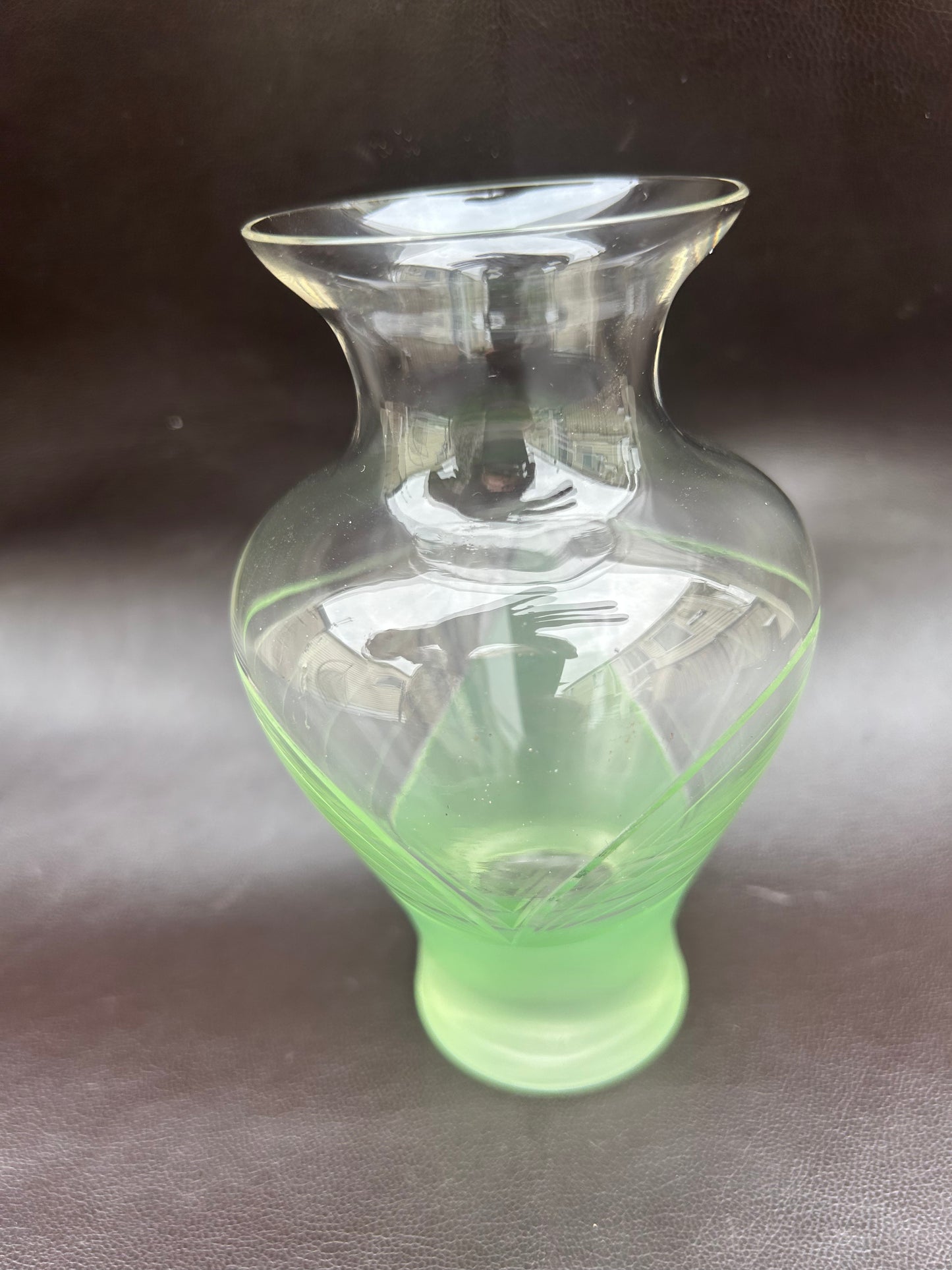 Genuine Art Deco Vase Green Frosted Glass and Etched Detail 1930s Era