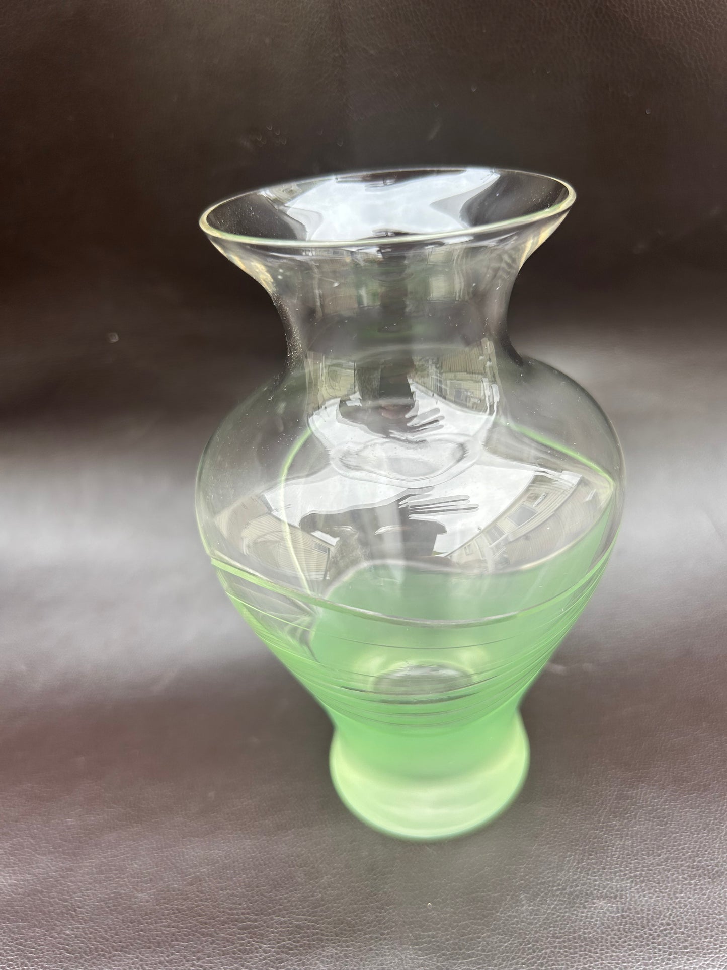 Genuine Art Deco Vase Green Frosted Glass and Etched Detail 1930s Era