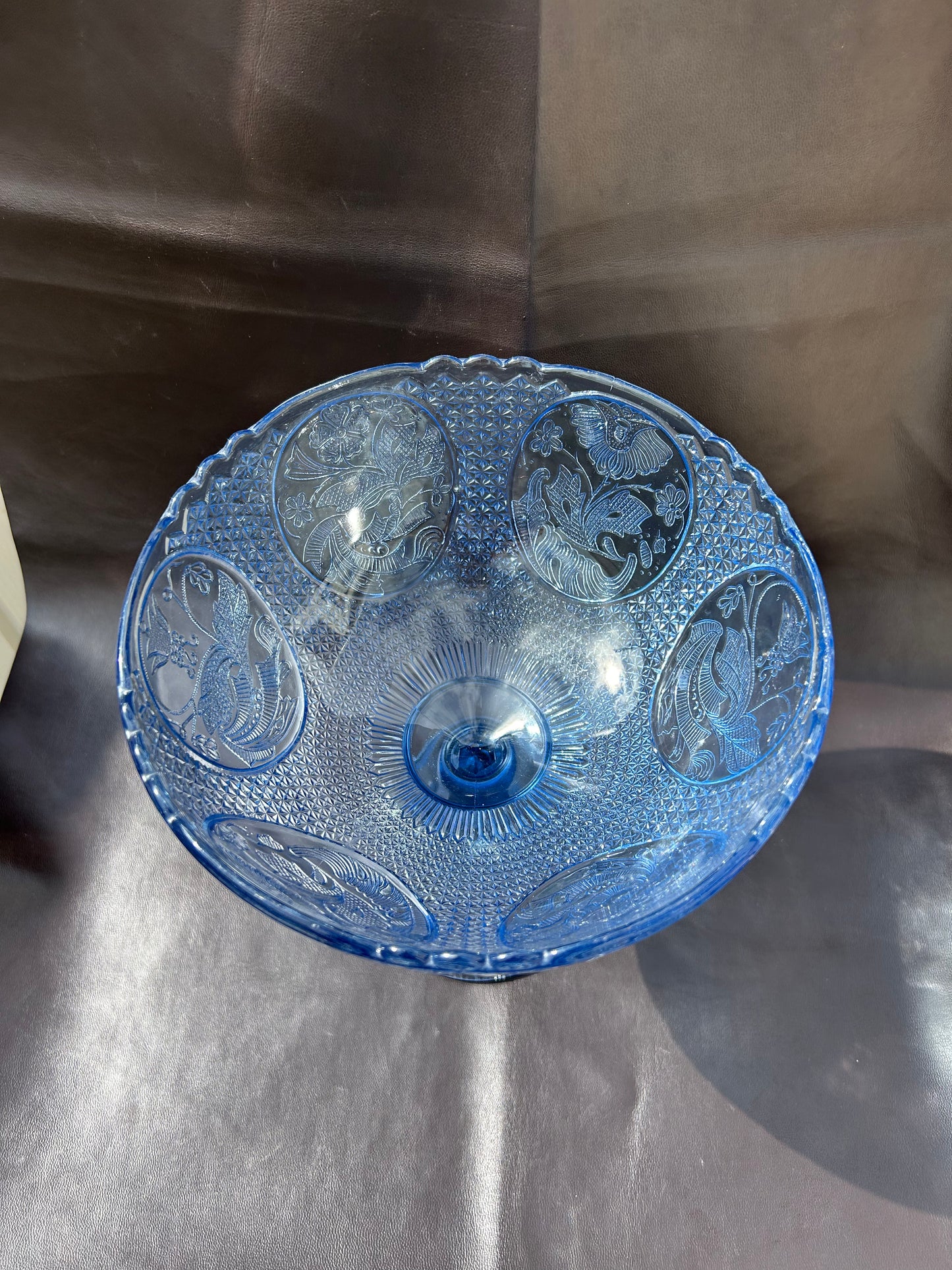Riihimäki Lasi Finland Vintage Blue Pedestal Fruit Bon Bon Glass Bowl 1960’s