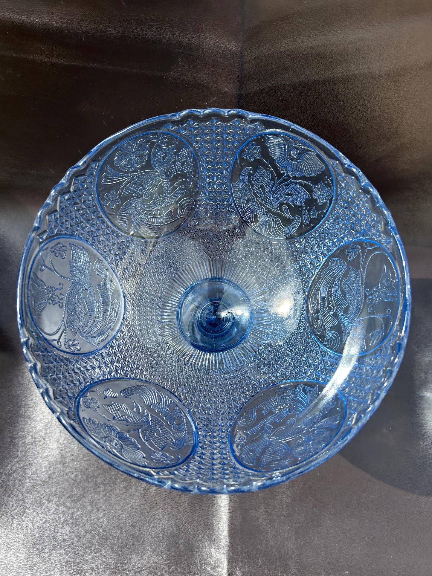 Riihimäki Lasi Finland Vintage Blue Pedestal Fruit Bon Bon Glass Bowl 1960’s