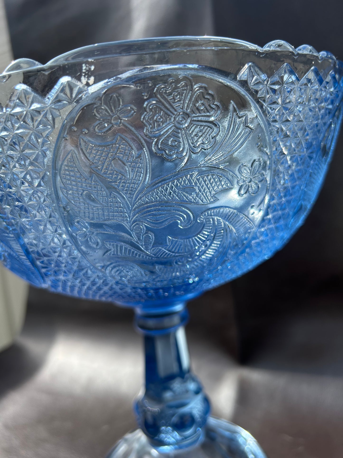 Riihimäki Lasi Finland Vintage Blue Pedestal Fruit Bon Bon Glass Bowl 1960’s