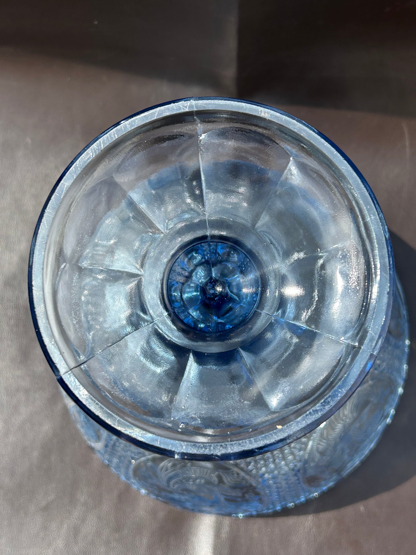 Riihimäki Lasi Finland Vintage Blue Pedestal Fruit Bon Bon Glass Bowl 1960’s