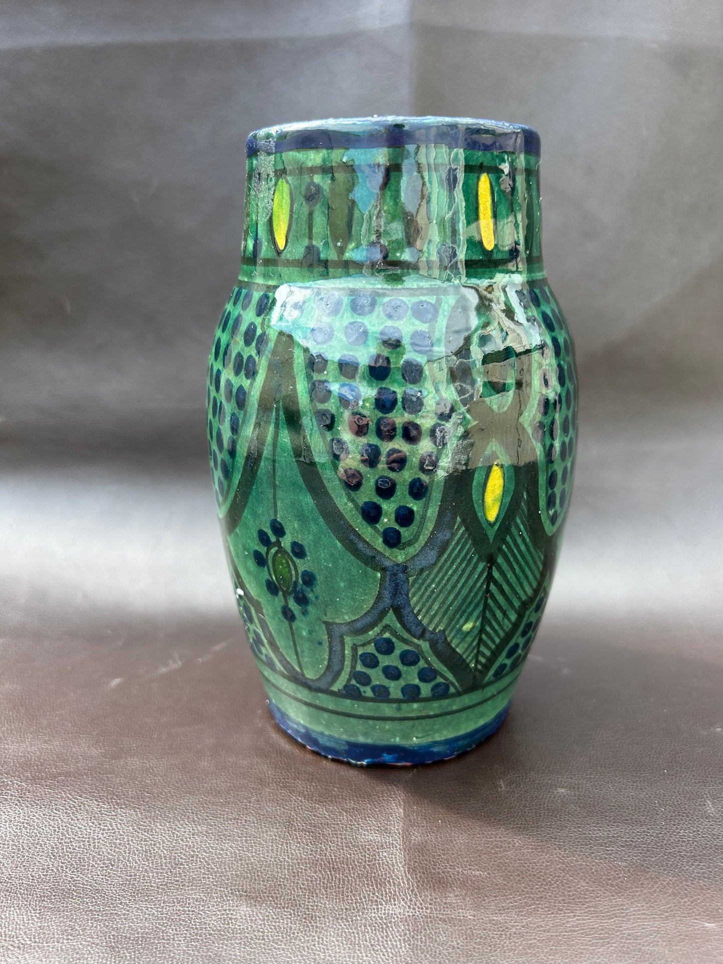 Ahmed Serghini Morocco Safi Pottery Vase Vintage Green & Yellow
