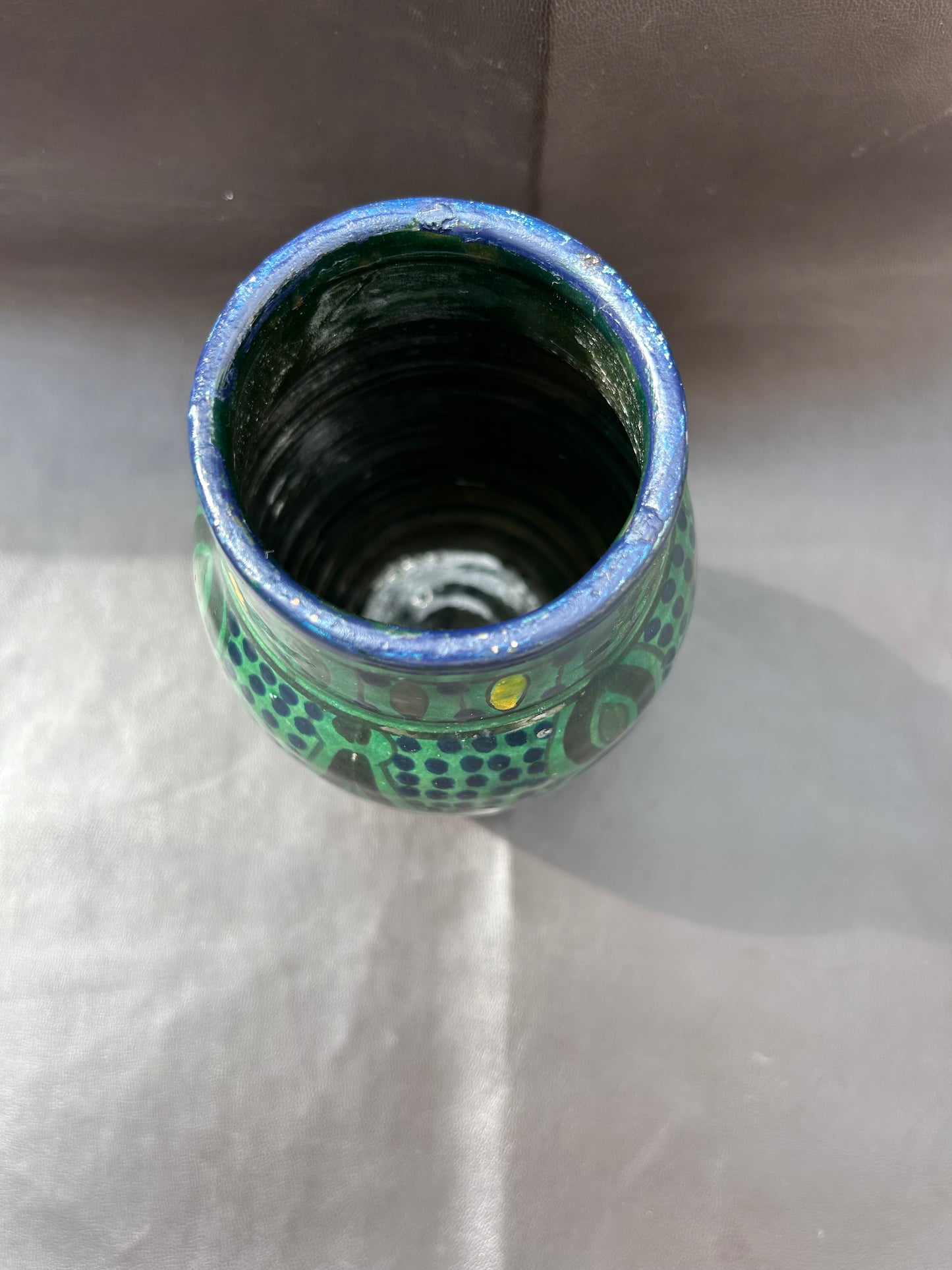 Ahmed Serghini Morocco Safi Pottery Vase Vintage Green & Yellow