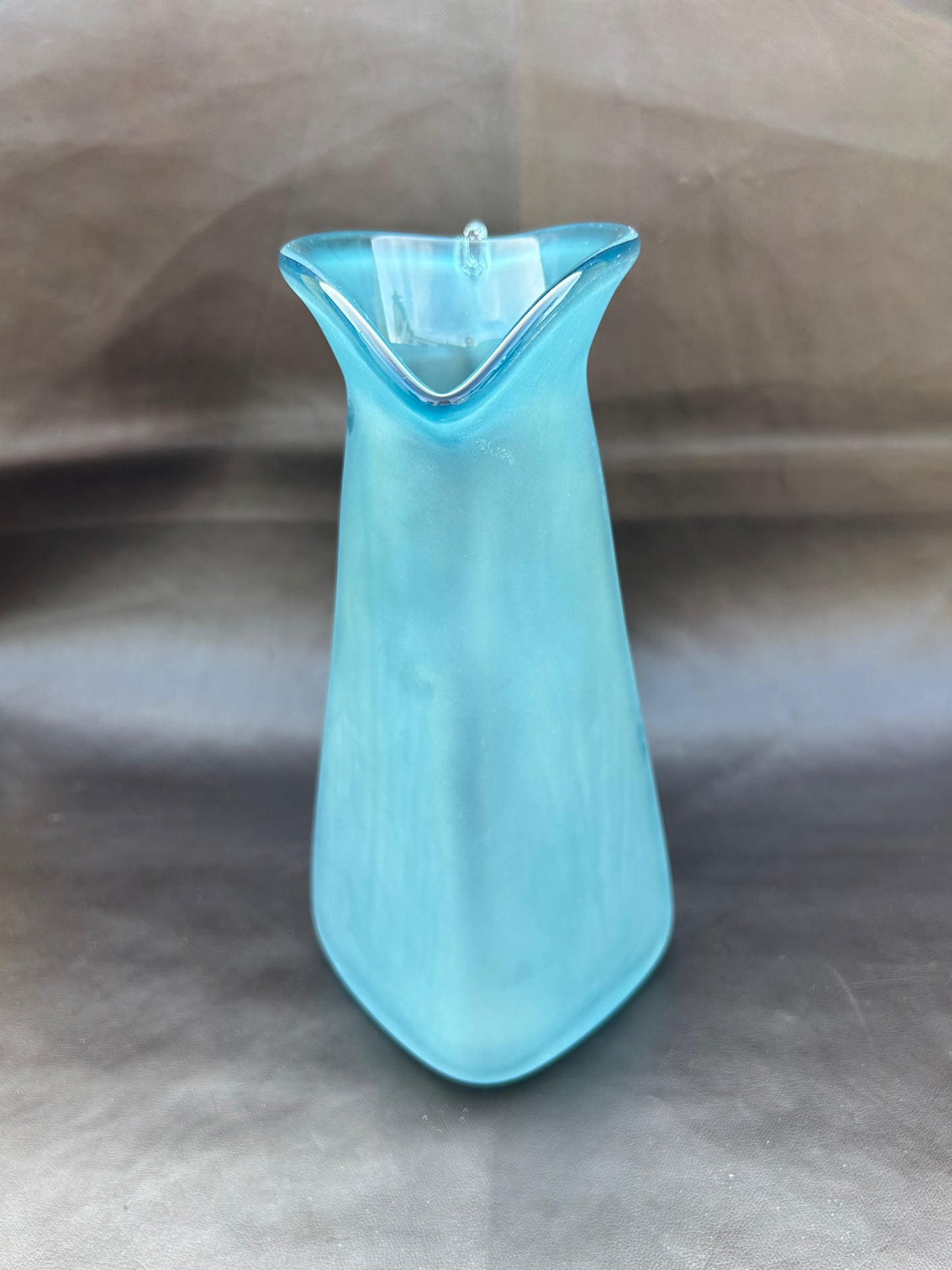 Genuine Steven Newell Blue Frosted Jug Pitcher Clear Handle Vintage Mid Century