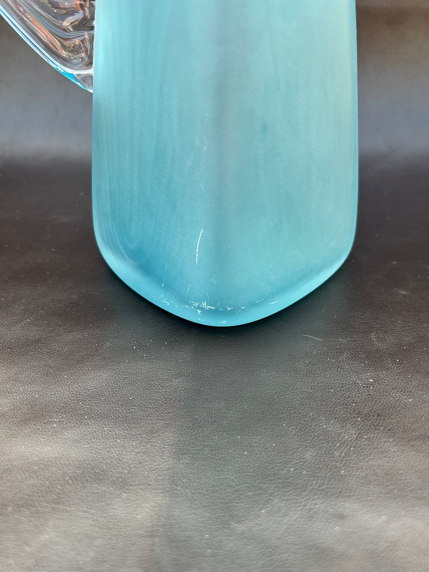 Genuine Steven Newell Blue Frosted Jug Pitcher Clear Handle Vintage Mid Century