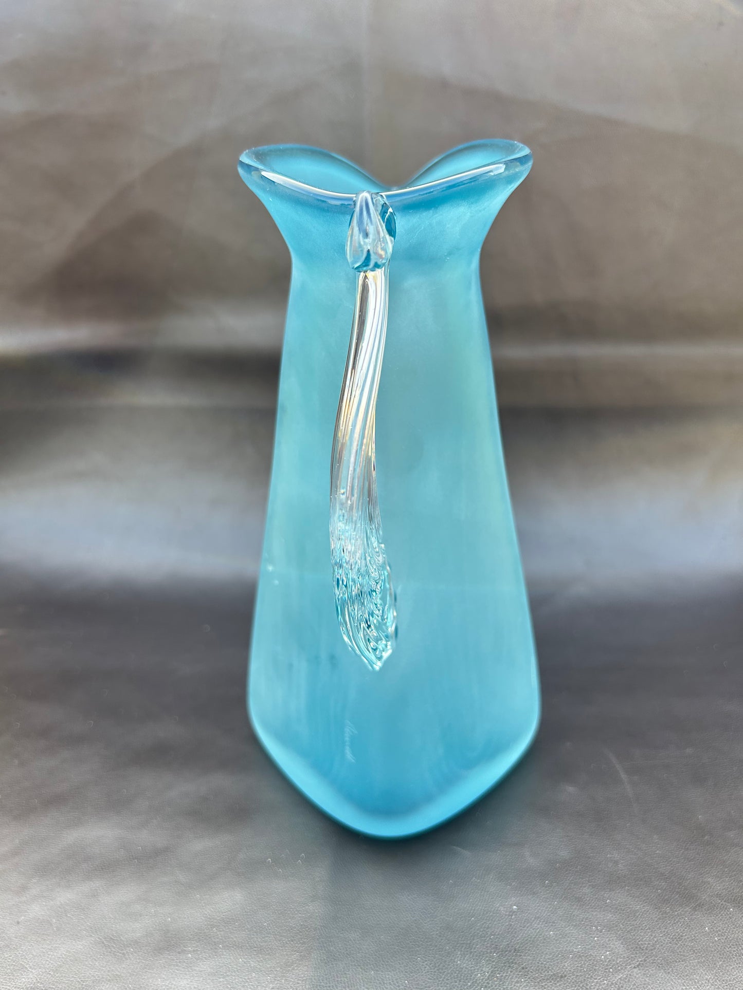 Genuine Steven Newell Blue Frosted Jug Pitcher Clear Handle Vintage Mid Century