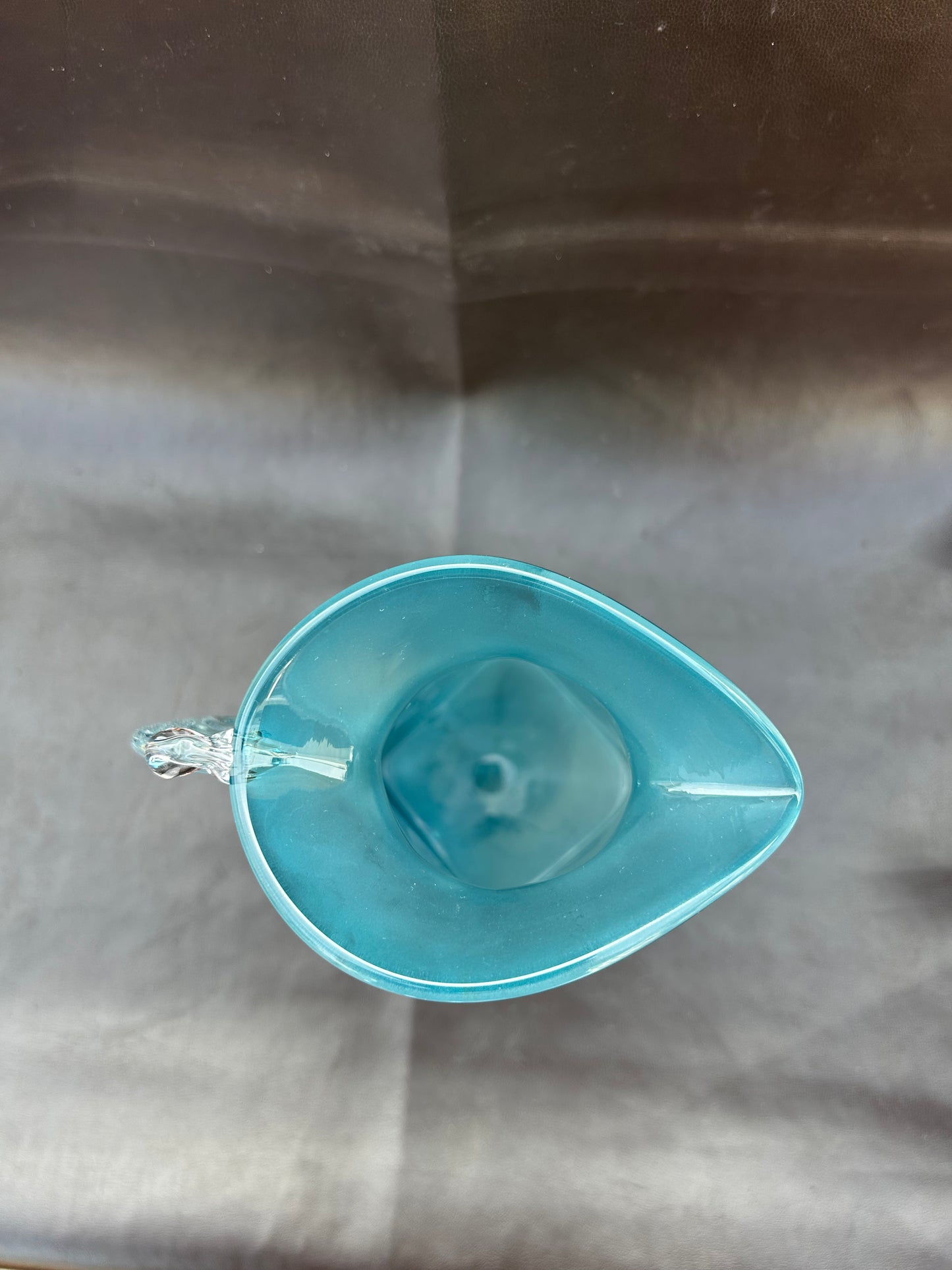 Genuine Steven Newell Blue Frosted Jug Pitcher Clear Handle Vintage Mid Century