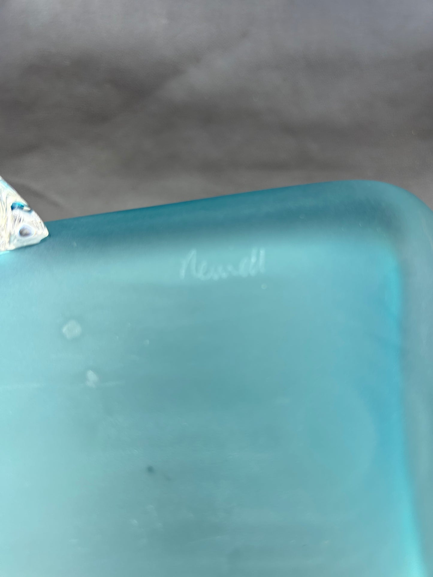 Genuine Steven Newell Blue Frosted Jug Pitcher Clear Handle Vintage Mid Century