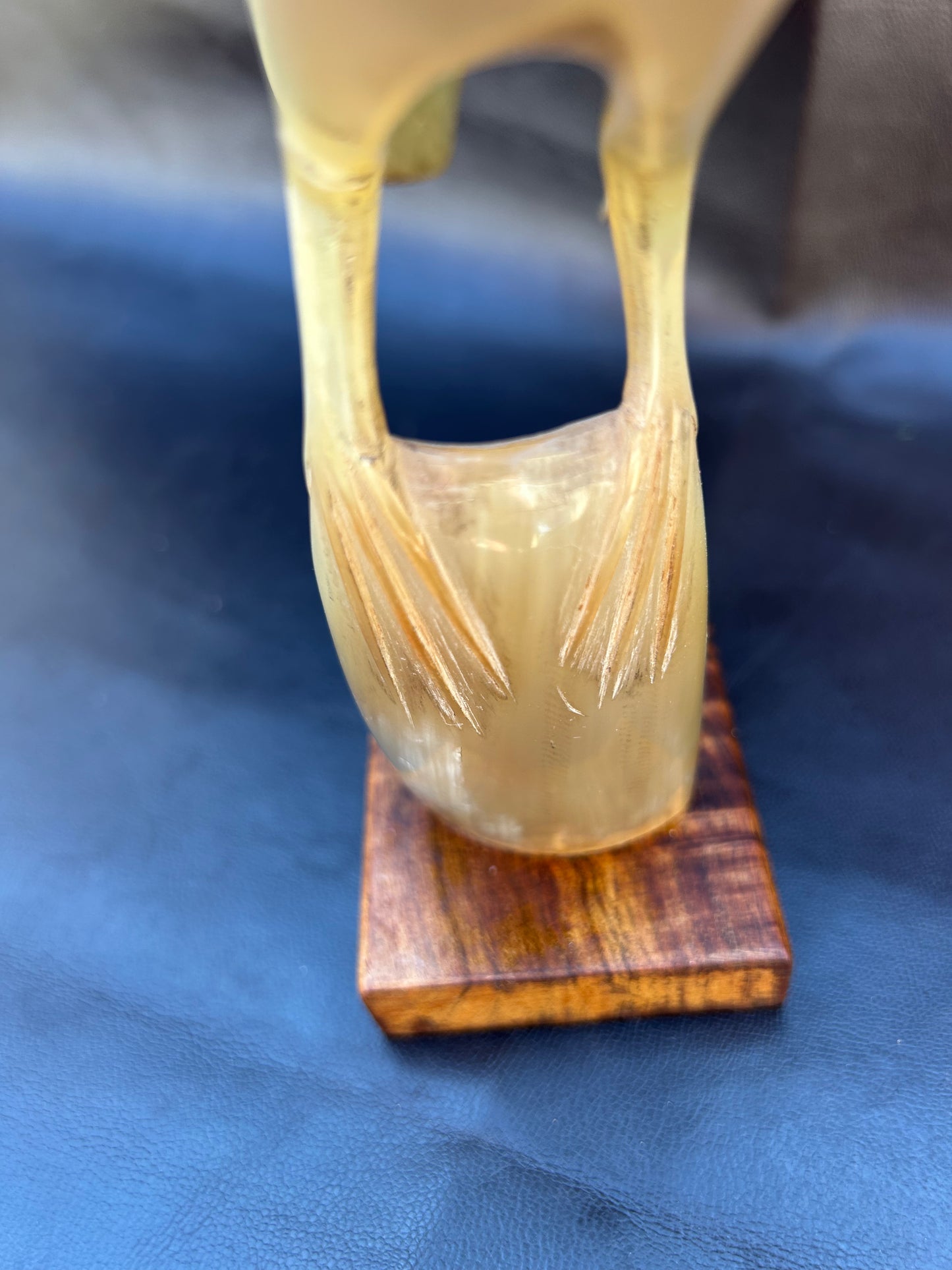 Vintage Mid Century Cow Horn Sculptured Sea Bird On Oak Base Retro