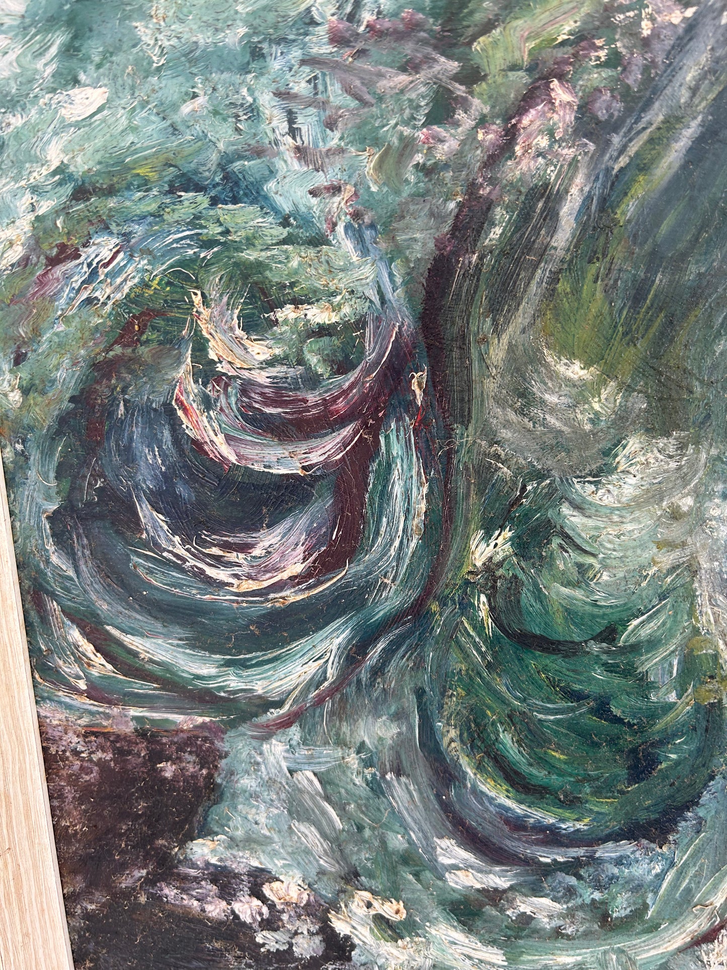 Vintage Retro Textured Original Art In Blues Greens Depicting Waves Ocean c1966