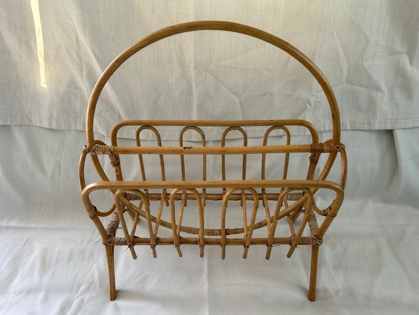 Vintage Mid Century Modern Style Rattan Bamboo Magazine Rack