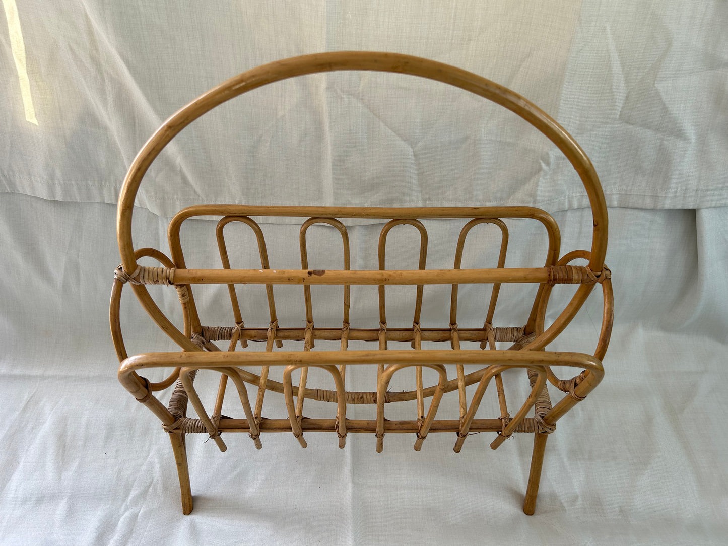 Vintage Mid Century Modern Style Rattan Bamboo Magazine Rack
