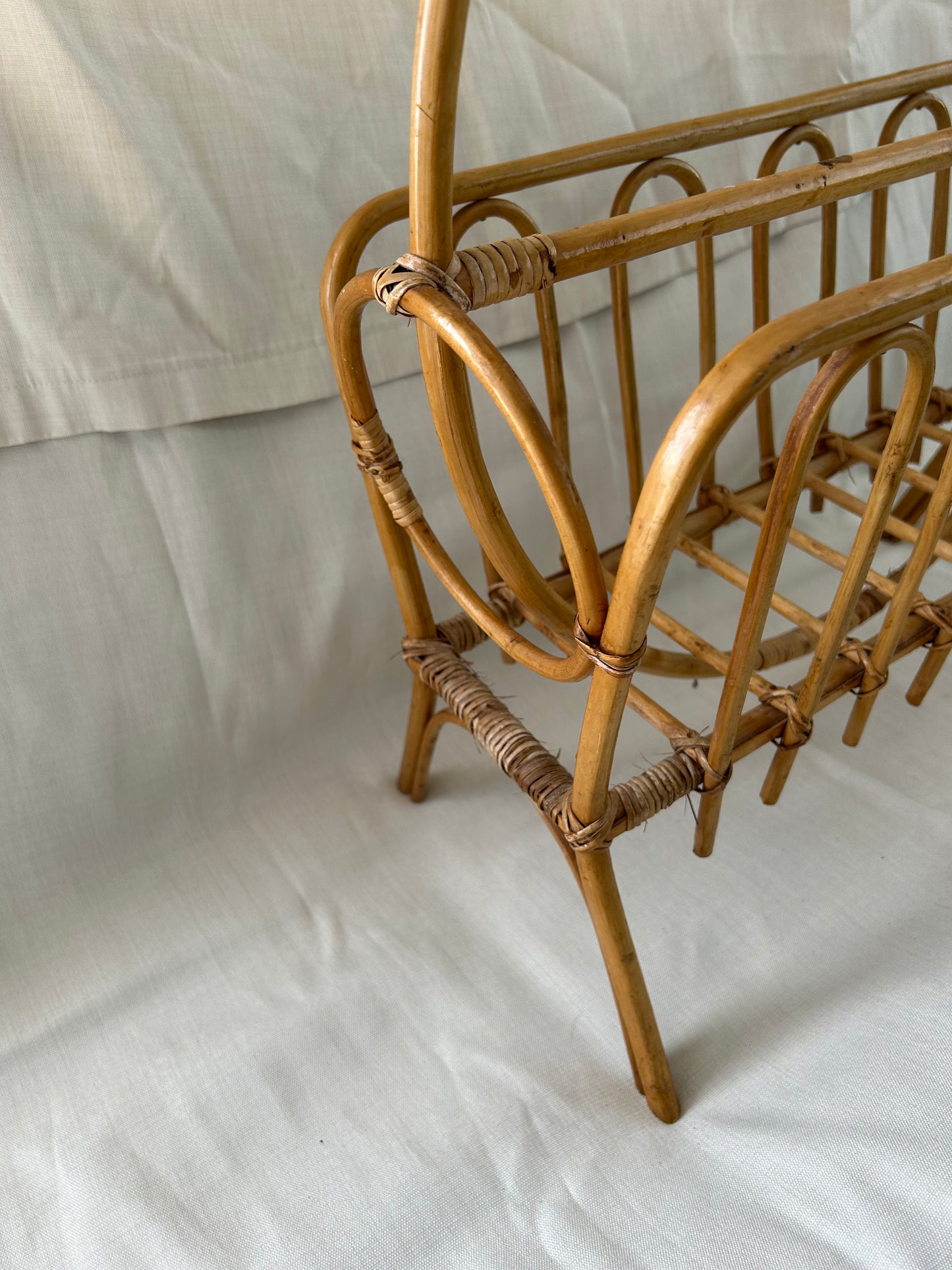 Vintage Mid Century Modern Style Rattan Bamboo Magazine Rack