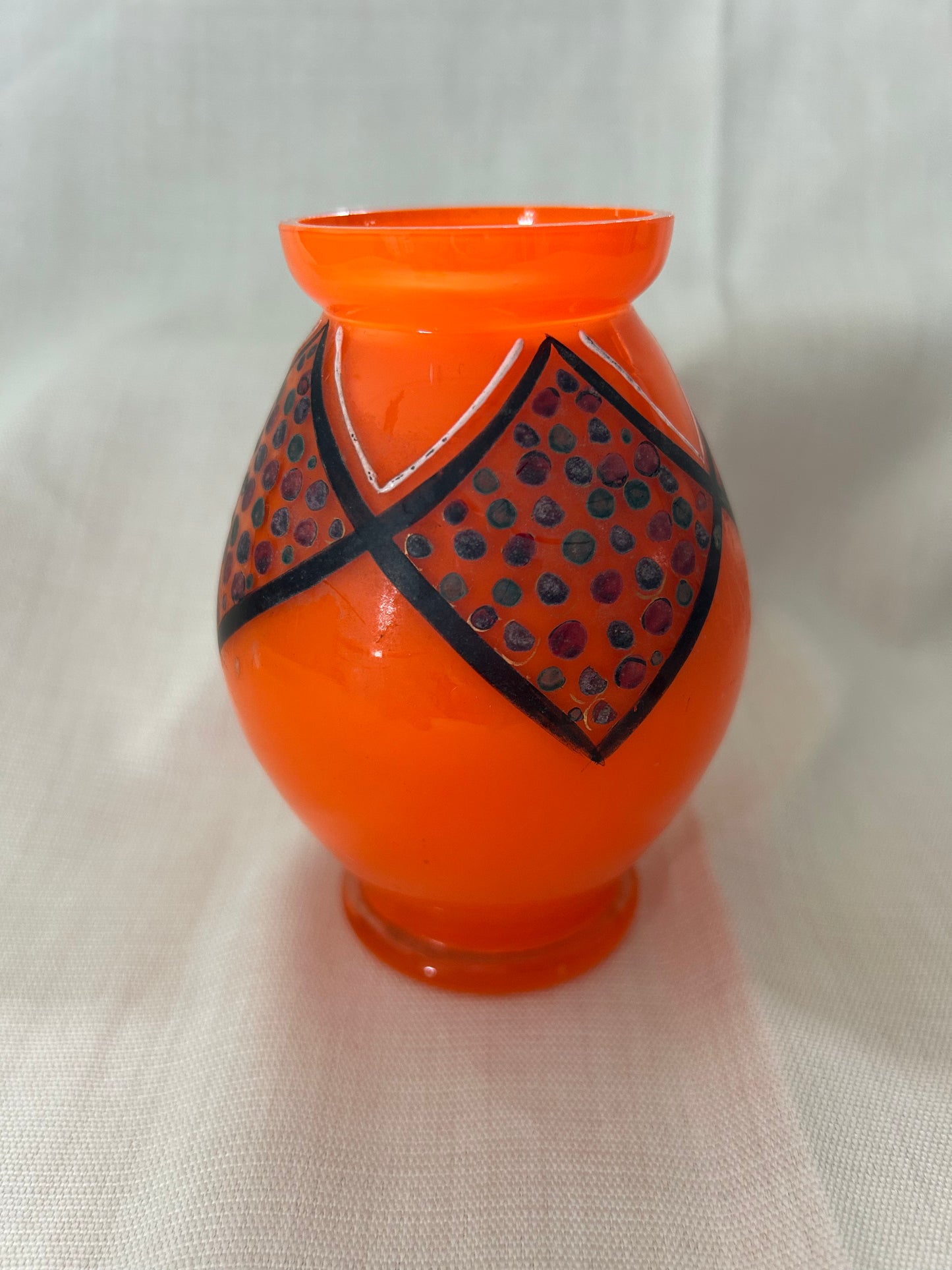 Pair Of Tango Art Deco Manner Of Loetz Orange Glass Vases Czech Bohemian