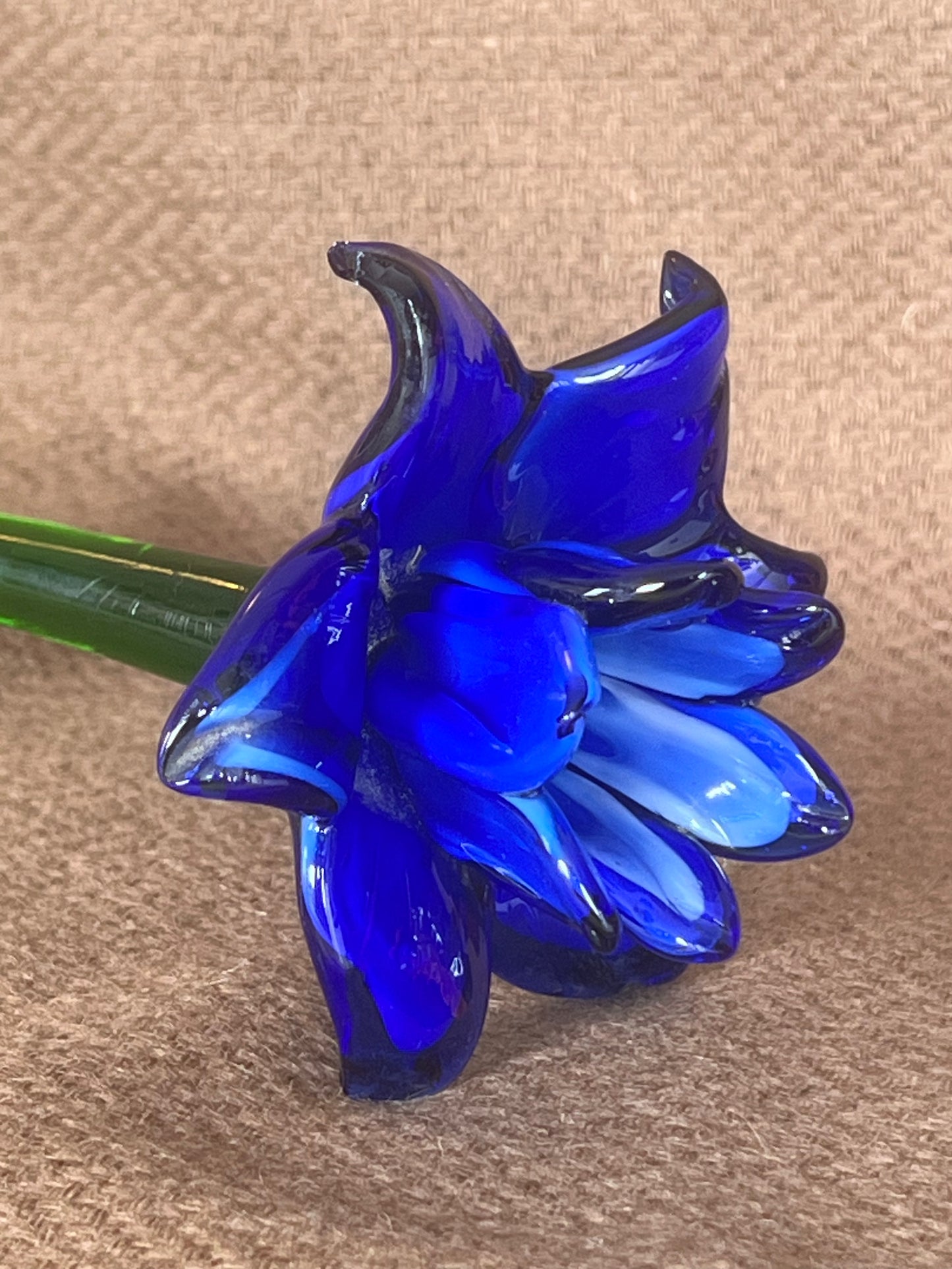 Large Murano Style Glass Flower Blue & White