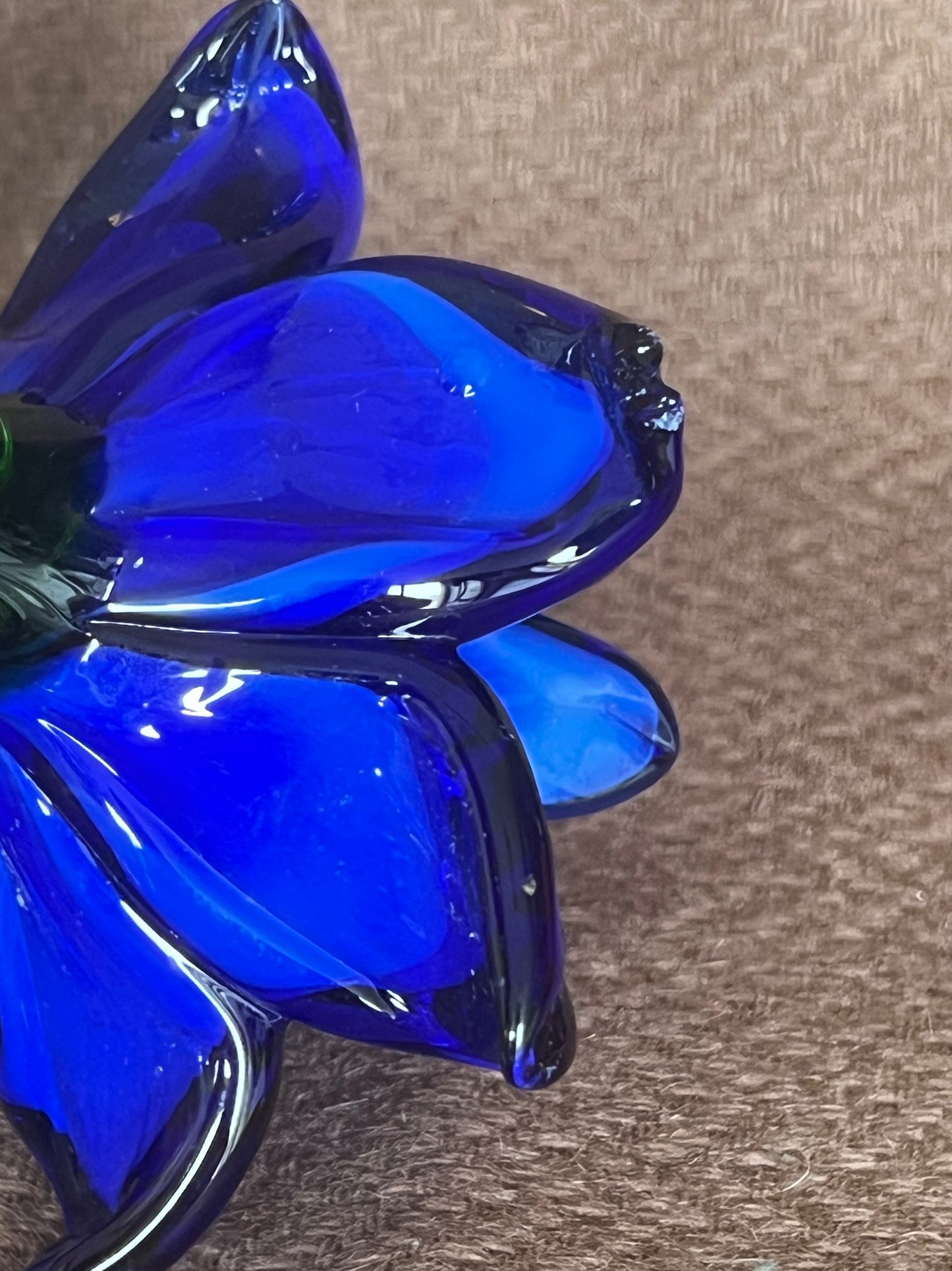 Large Murano Style Glass Flower Blue & White