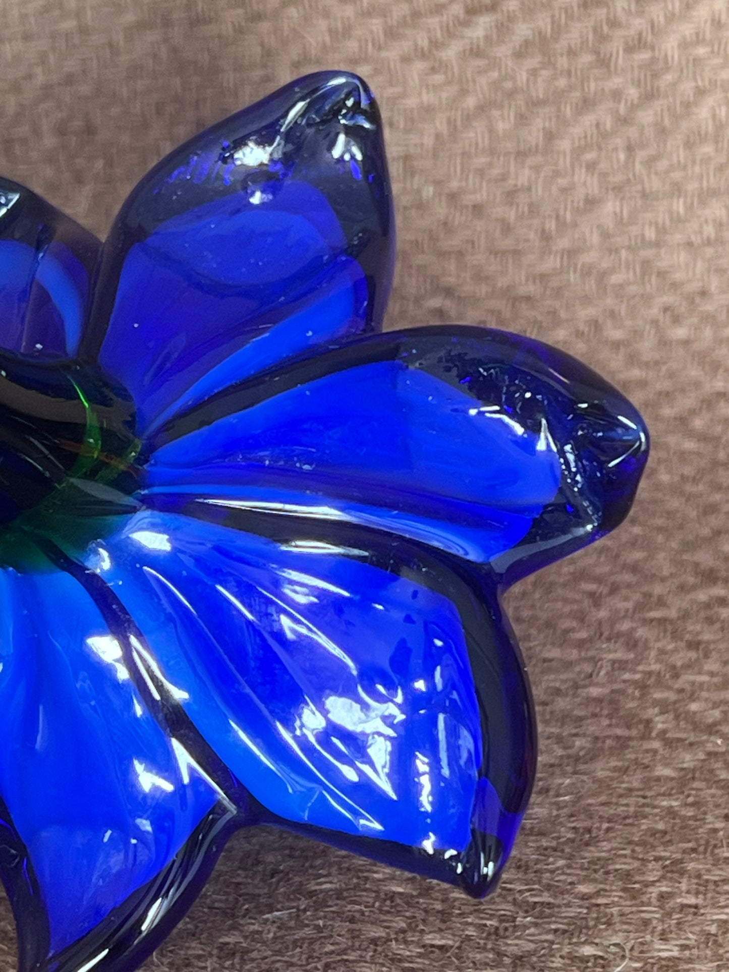 Large Murano Style Glass Flower Blue & White