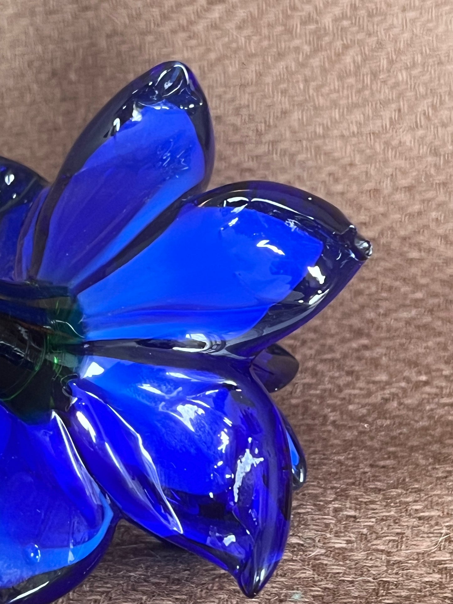 Large Murano Style Glass Flower Blue & White