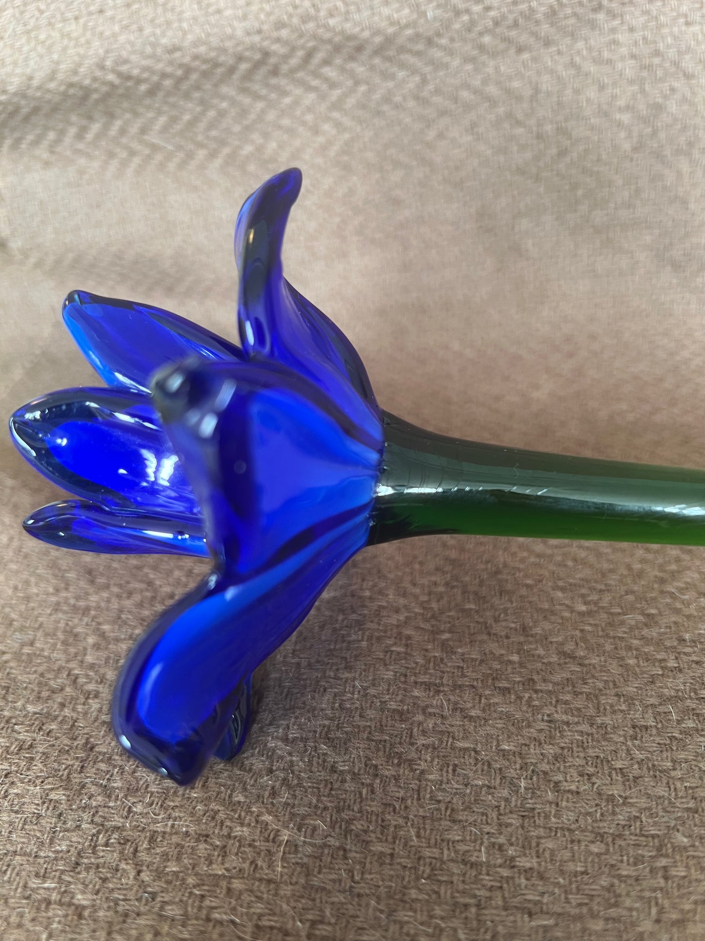 Large Murano Style Glass Flower Blue & White