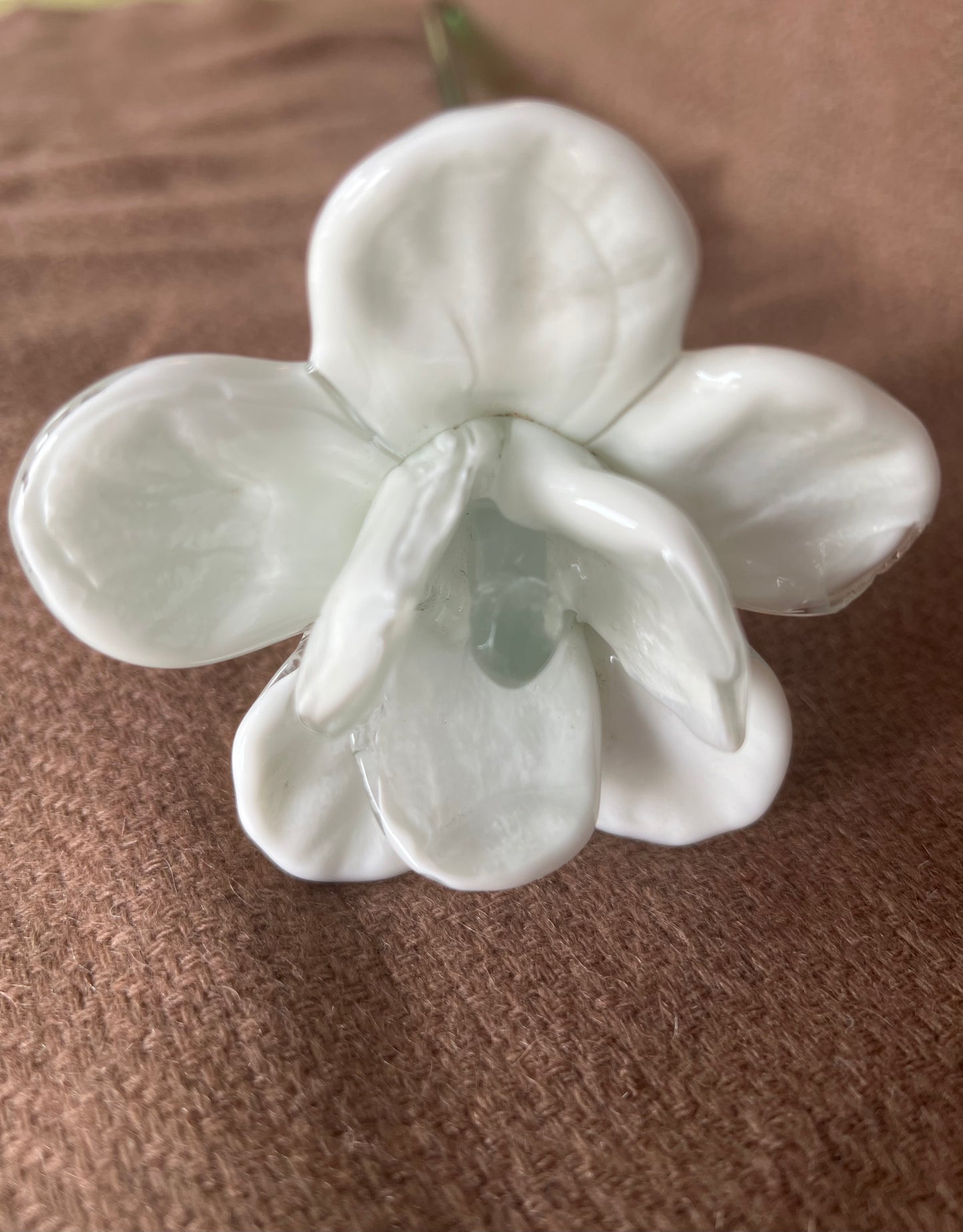 Large Murano Style Glass White Flower